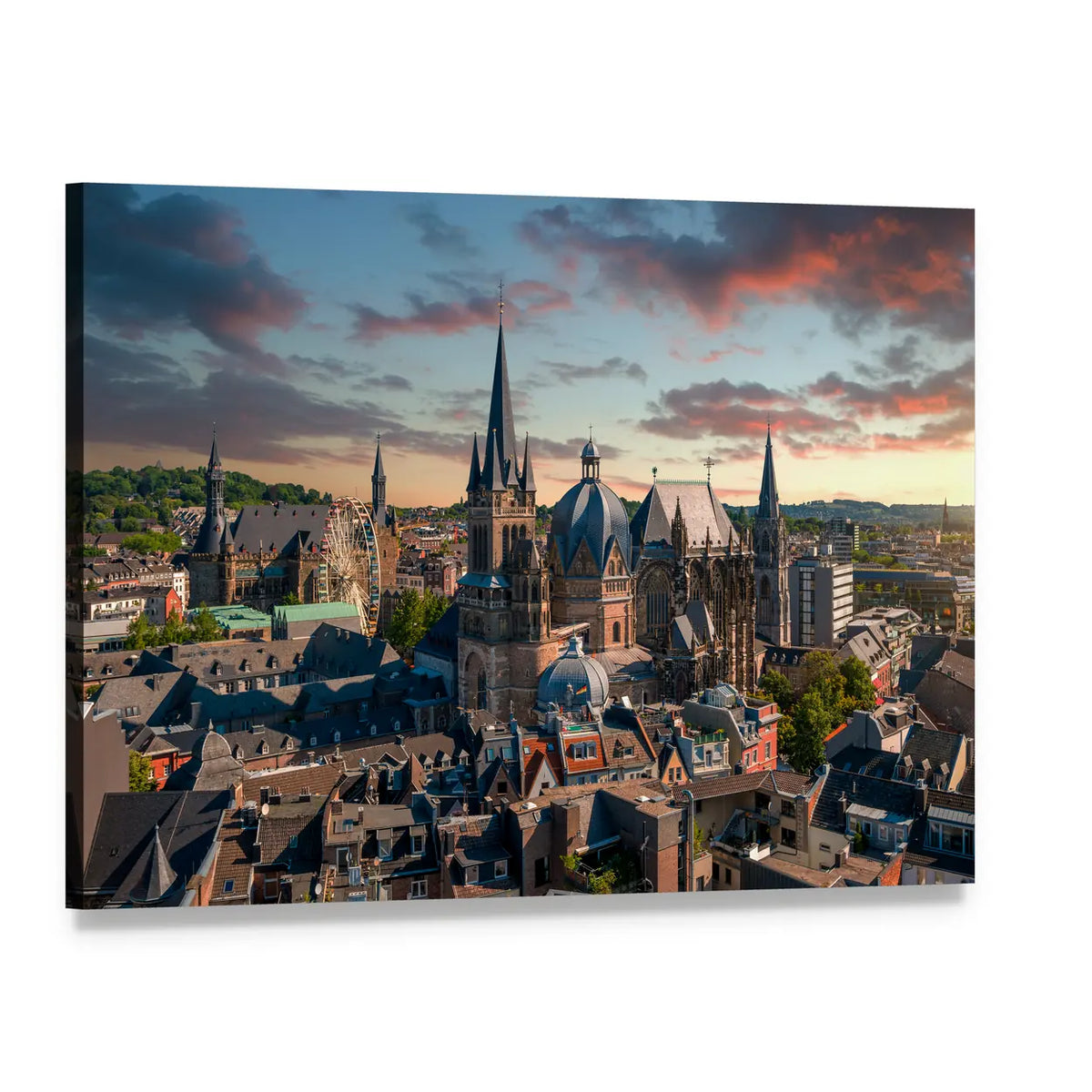 Aachen Cathedral and Skyline at Sunset Canvas Wall Art, single panel gallery wrapped canvas, angled product view