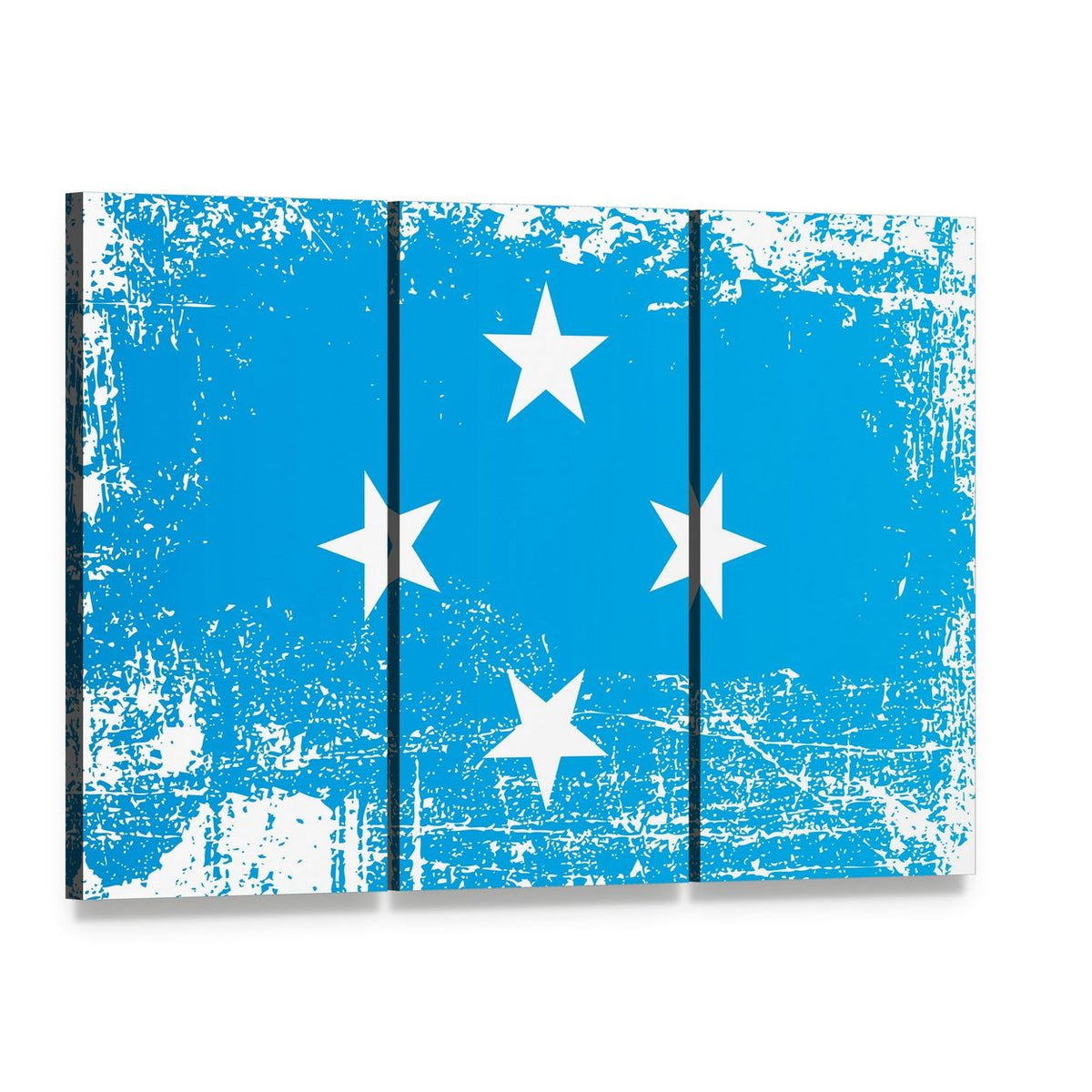 Federated States of Micronesia Flag Canvas Wall Art, 3 panel 3 Horizontal layout gallery wrapped canvas set, angled product view