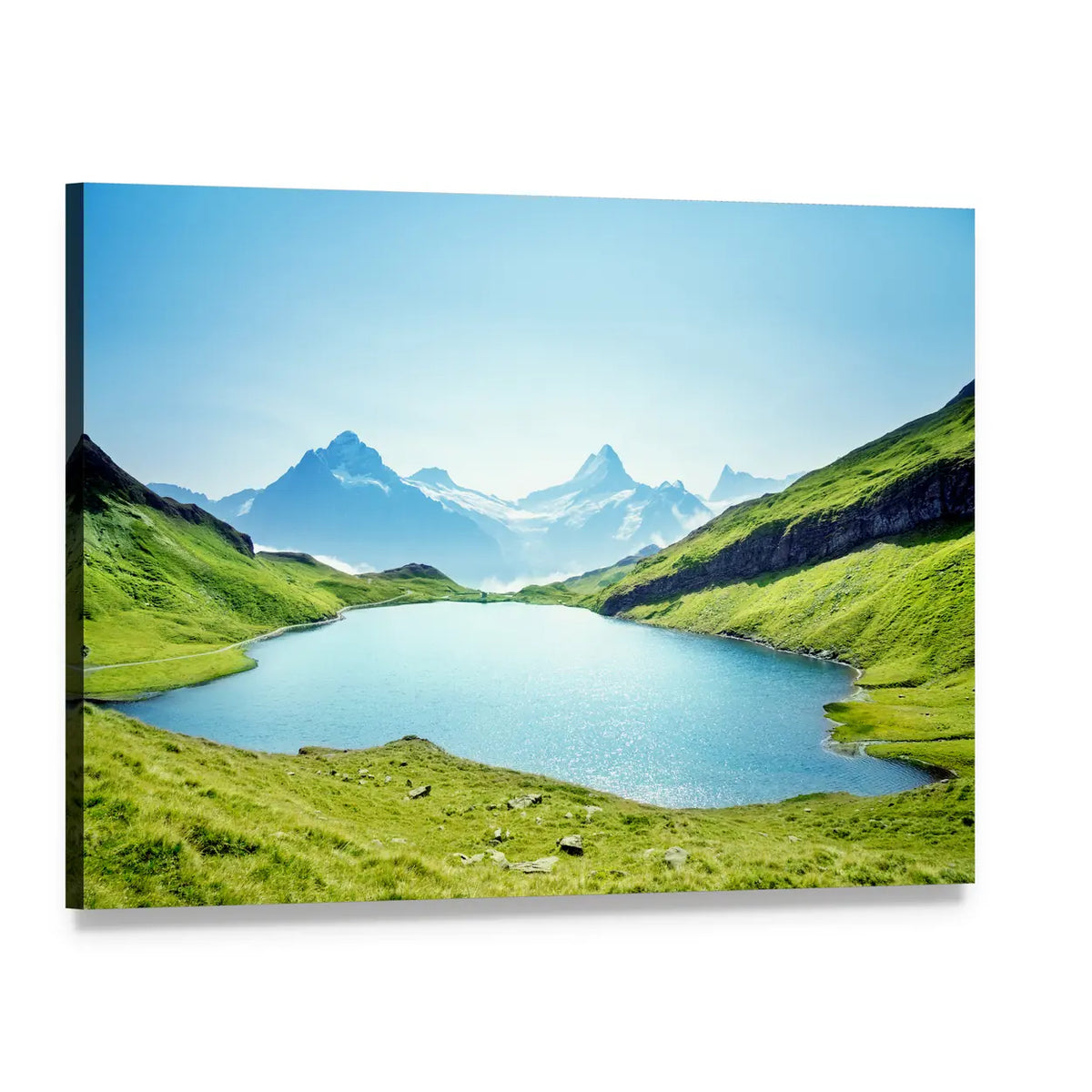 Schreckhorn and Wetterhorn Above Bachalpsee Lake Canvas Wall Art, single panel gallery wrapped canvas, angled product view