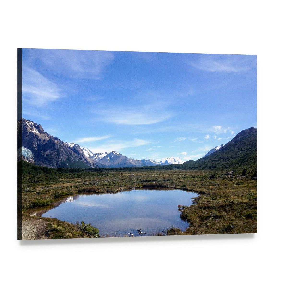 Fitz Roy and Reflecting Lake Canvas Wall Art, single panel gallery wrapped canvas, angled product view