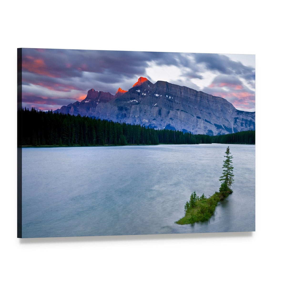 Mount Rundle and Lake Canvas Wall Art, single panel gallery wrapped canvas, angled product view