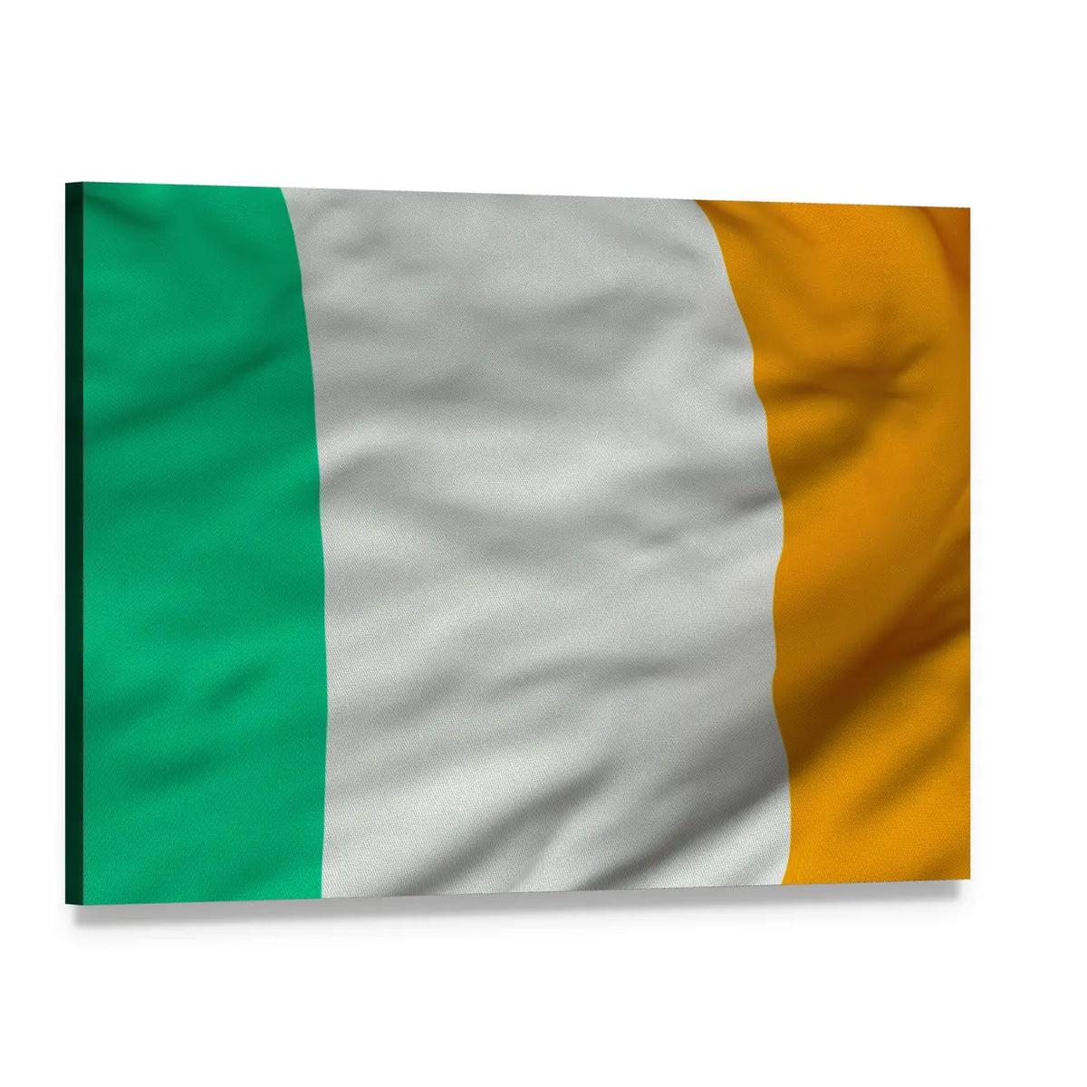 Irish Flag with Waving Fabric Canvas Wall Art, single panel gallery wrapped canvas, angled product view