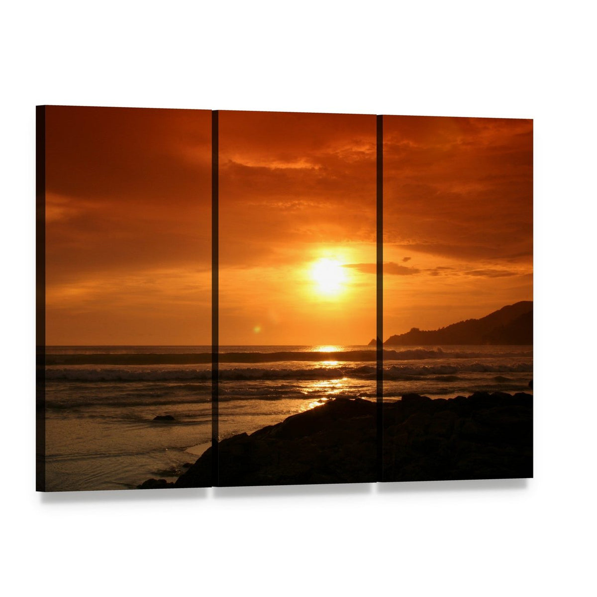 Evening at Patong Beach Canvas Wall Art, 3 panel 3 Horizontal layout gallery wrapped canvas set, angled product view