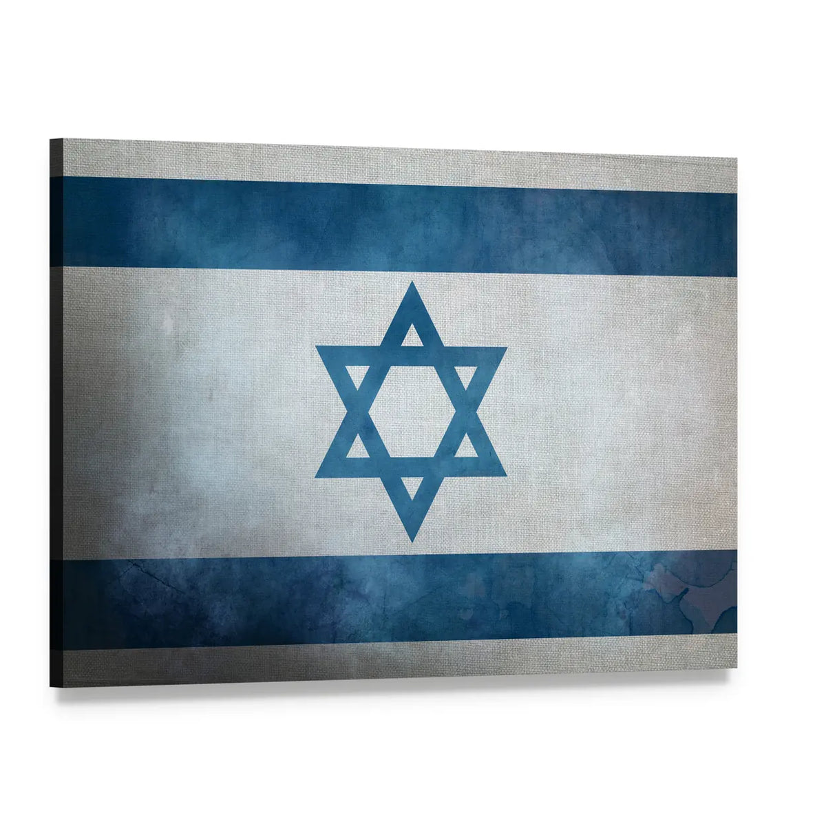 Grunge Israeli Flag with Star of David Canvas Wall Art, single panel gallery wrapped canvas, angled product view