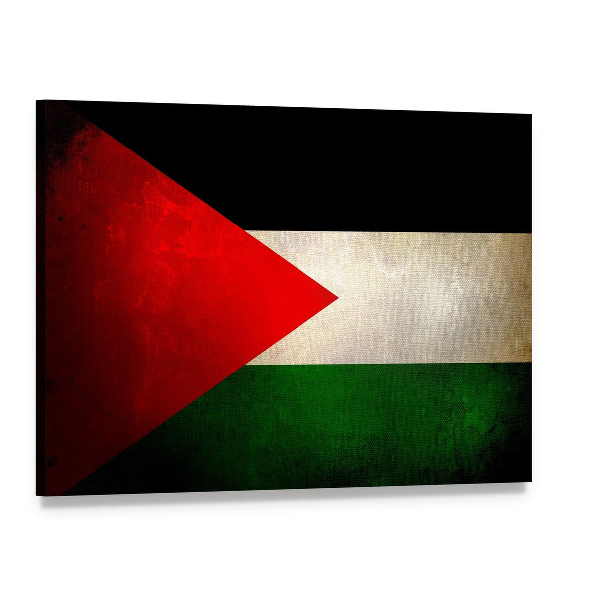 Grunge Palestine Flag Canvas Wall Art, single panel gallery wrapped canvas, angled product view