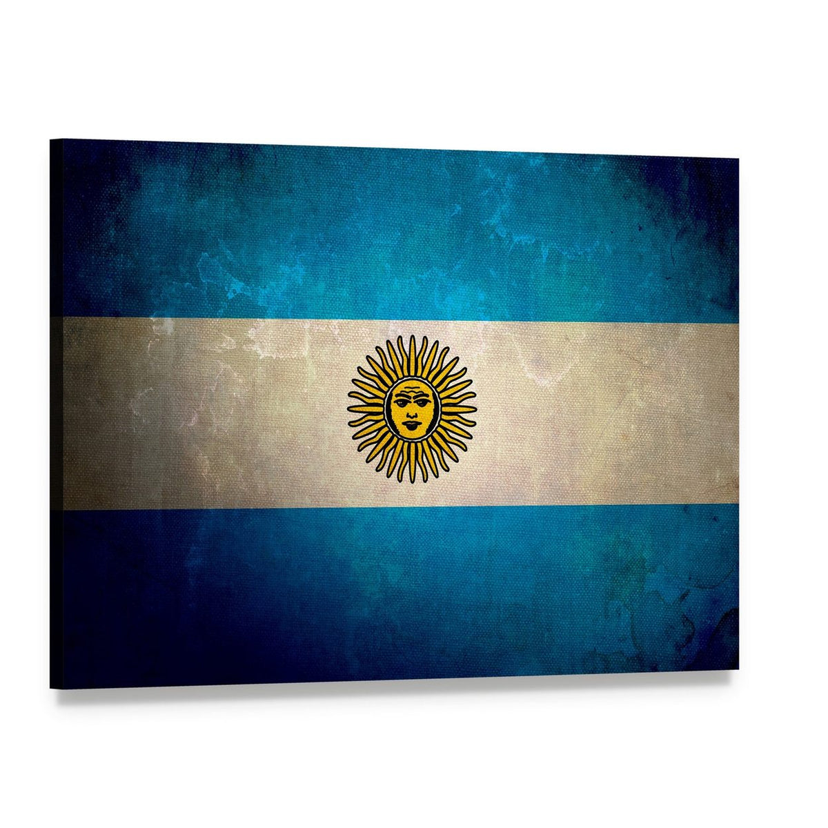 Grunge Argentina Flag with Sun of May Canvas Wall Art, single panel gallery wrapped canvas, angled product view