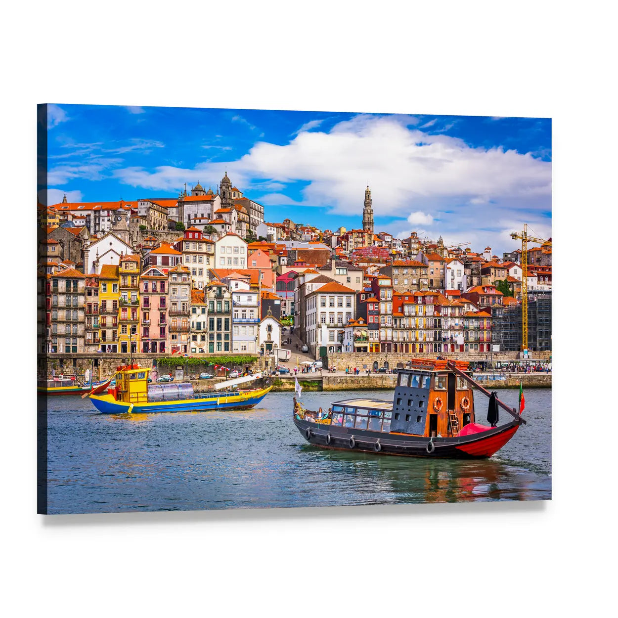 Porto Across the Douro River Canvas Wall Art, single panel gallery wrapped canvas, angled product view