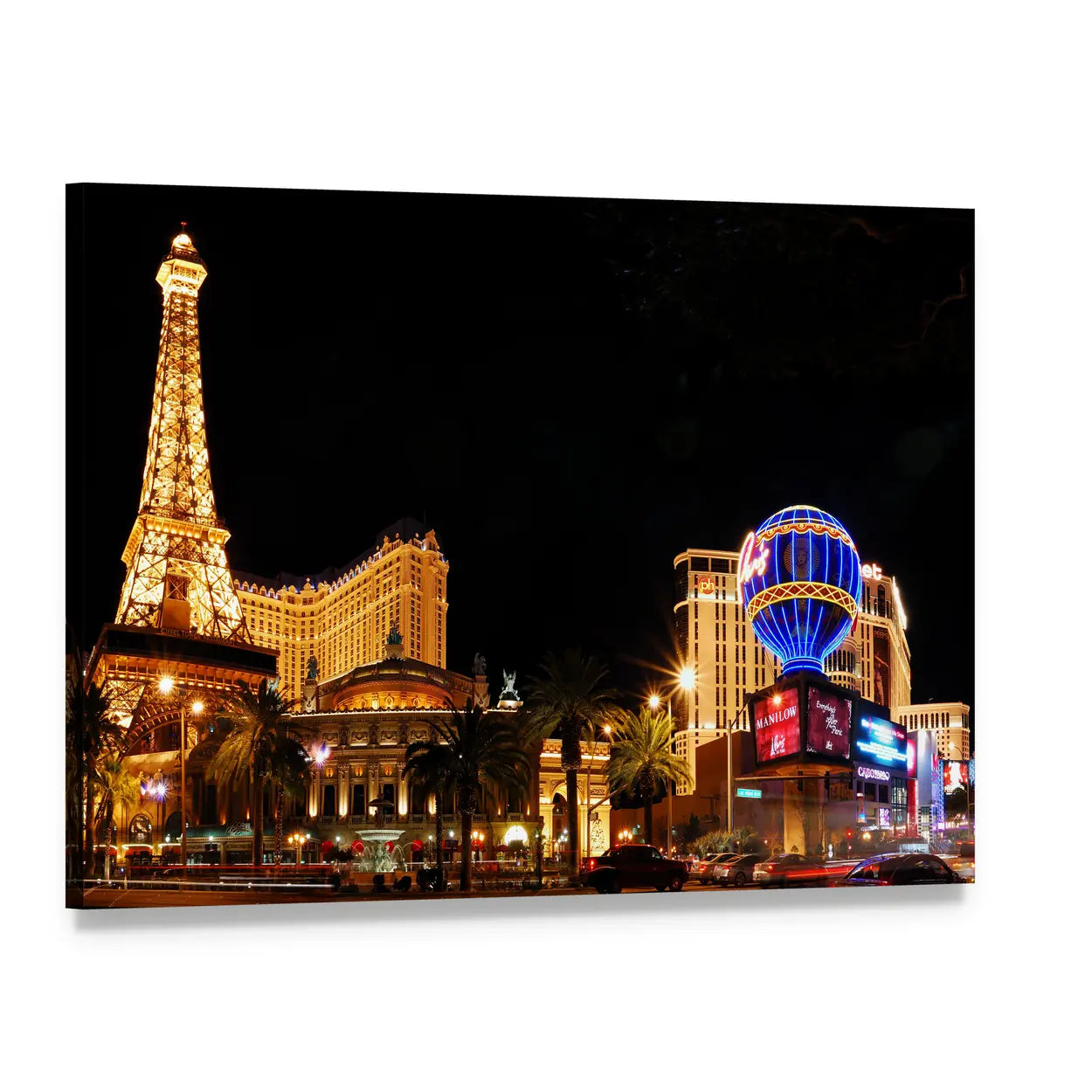 Eiffel Tower Replica on Las Vegas Strip Canvas Wall Art, single panel gallery wrapped canvas, angled product view