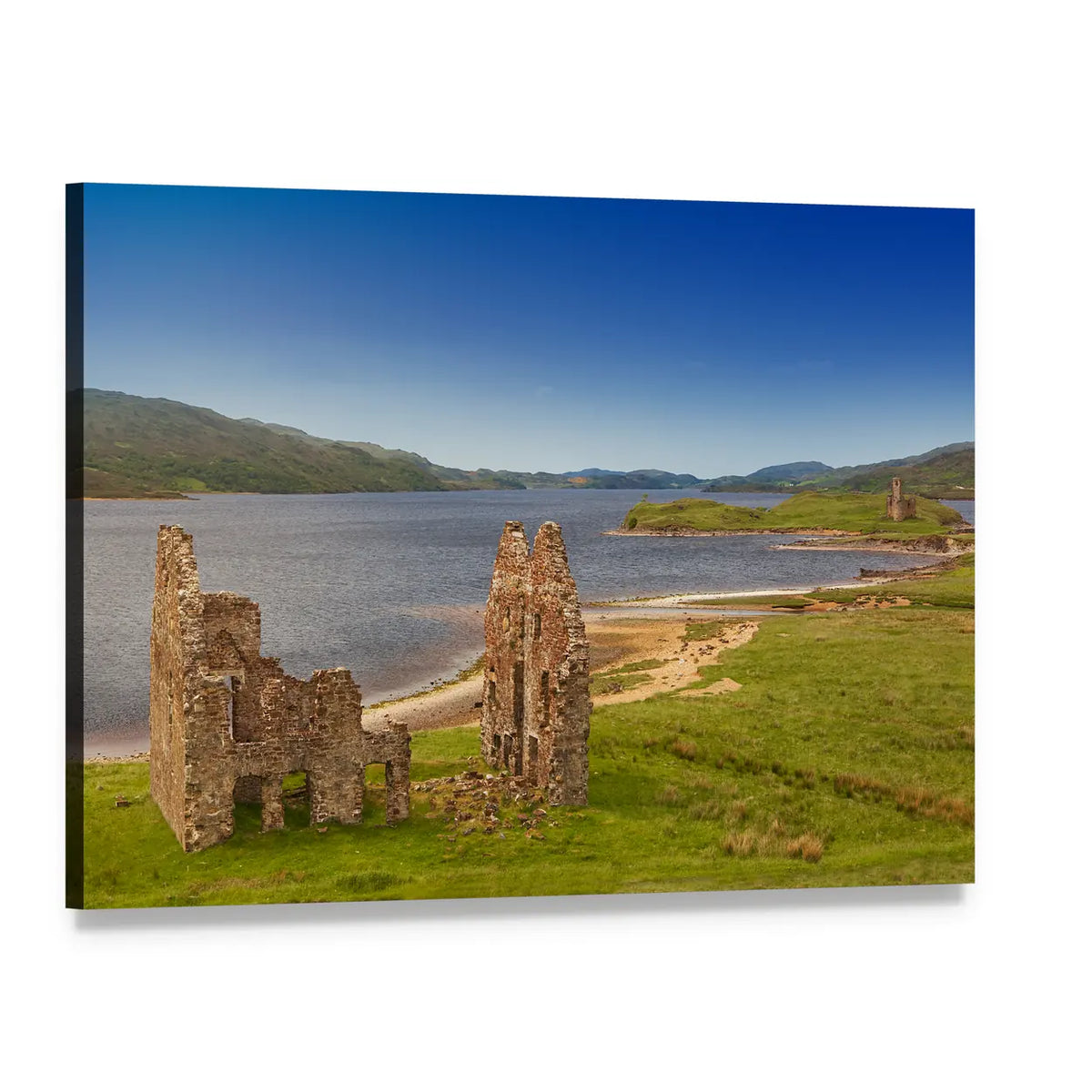 Ardvreck Castle Ruins by the Lake Canvas Wall Art, single panel gallery wrapped canvas, angled product view