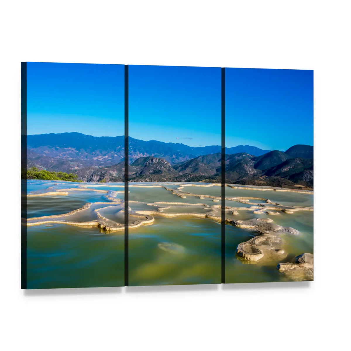 Oaxaca Thermal Springs Travertine Terraces Canvas Wall Art, 3 panel 3 Horizontal layout gallery wrapped canvas set, angled product view