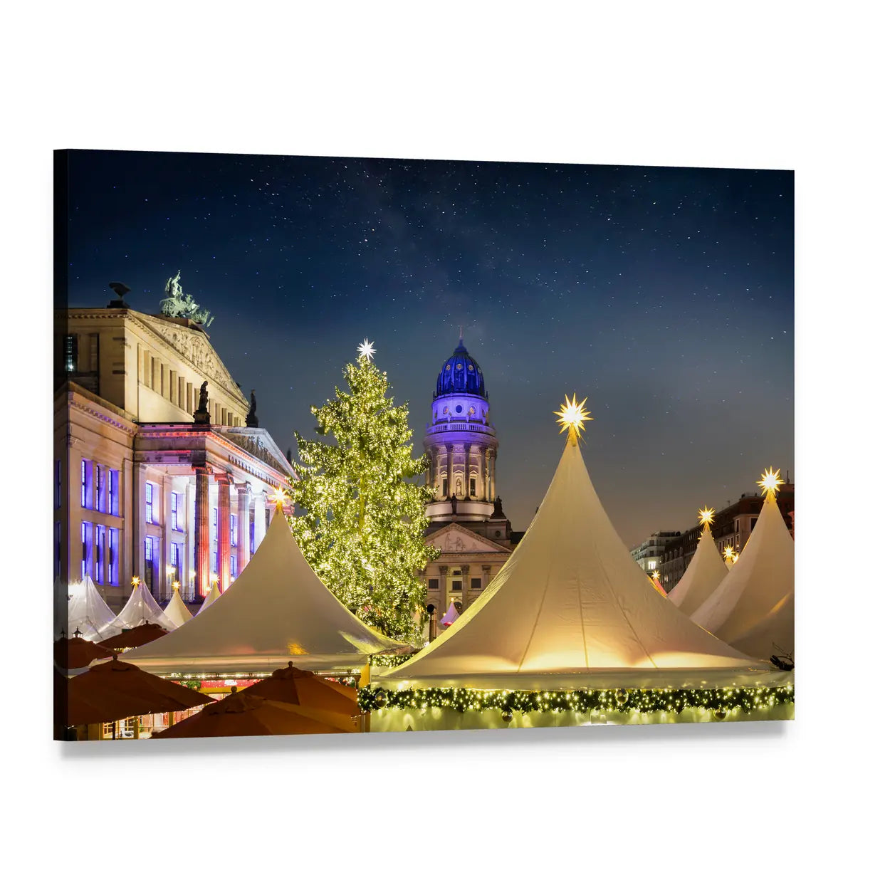 Gendarmenmarkt Christmas Market Night Canvas Wall Art, single panel gallery wrapped canvas, angled product view
