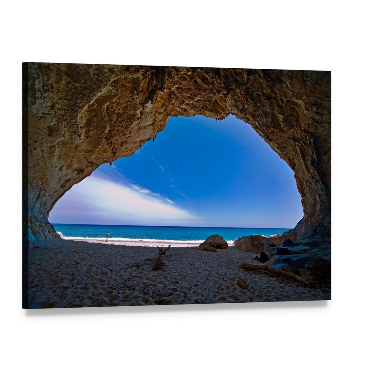 Cave and Sea Landscape Canvas Wall Art, single panel gallery wrapped canvas, angled product view
