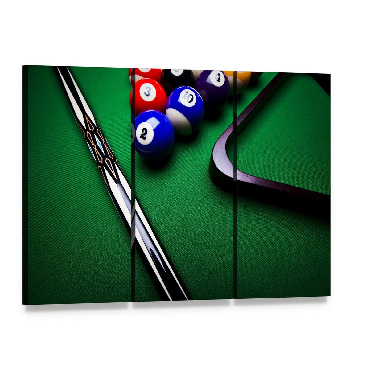 Billiard Balls Canvas Wall Art, 3 panel 3 Horizontal layout gallery wrapped canvas set, angled product view