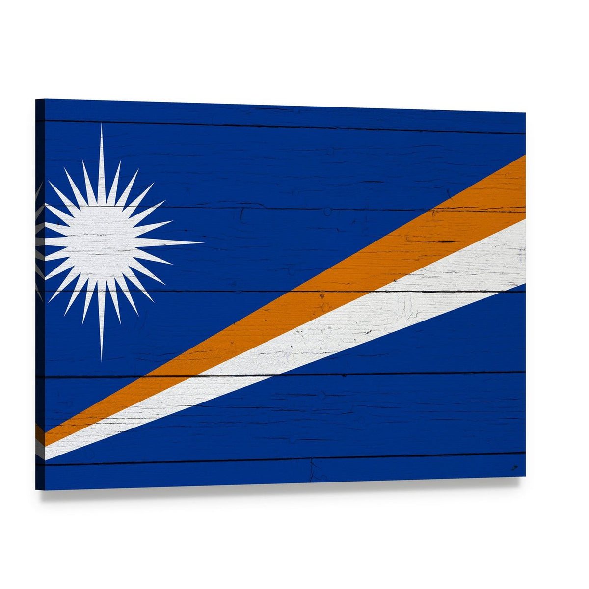 Marshall Islands Flag on Wooden Planks Canvas Wall Art, single panel gallery wrapped canvas, angled product view