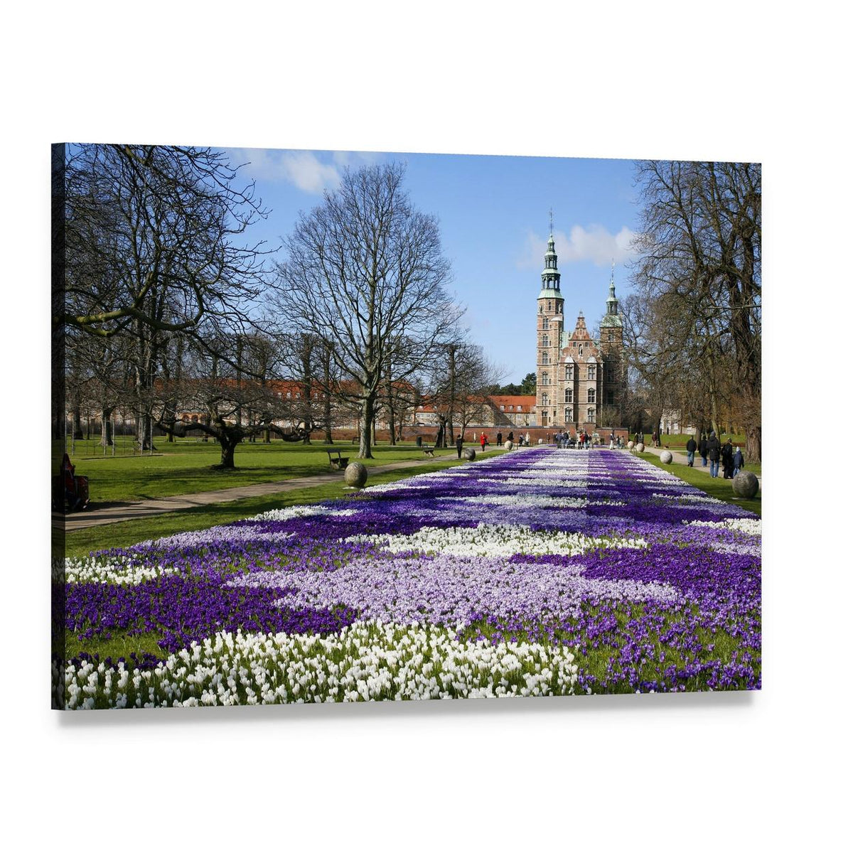 Rosenborg Castle in Springtime Bloom Canvas Wall Art, single panel gallery wrapped canvas, angled product view