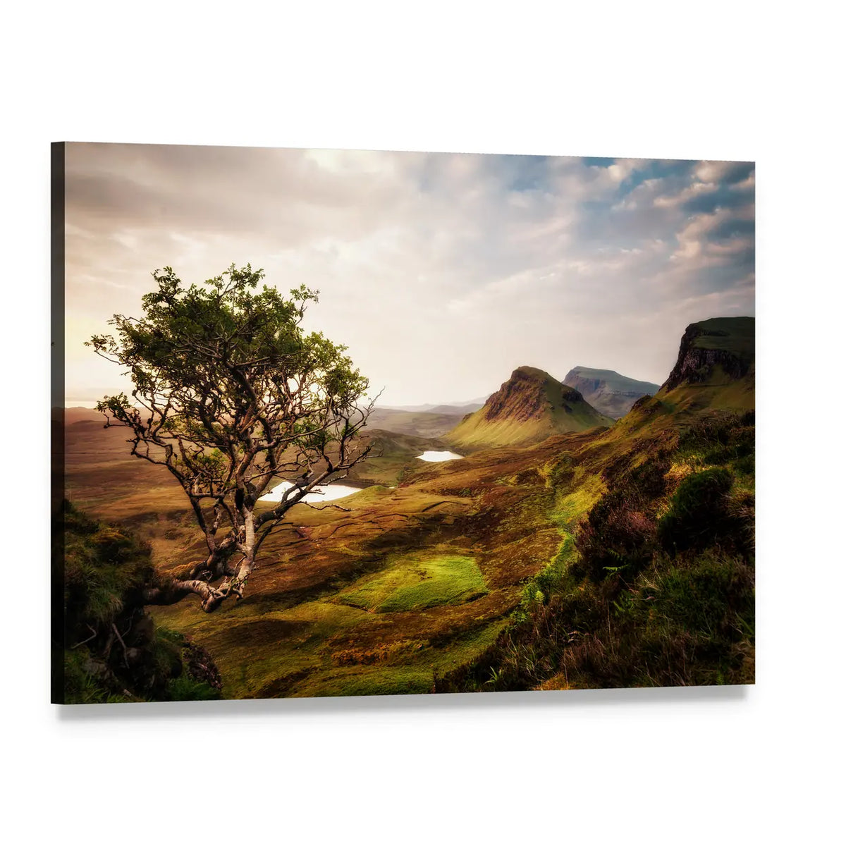 Quiraing Isle of Skye Landscape Canvas Wall Art, single panel gallery wrapped canvas, angled product view