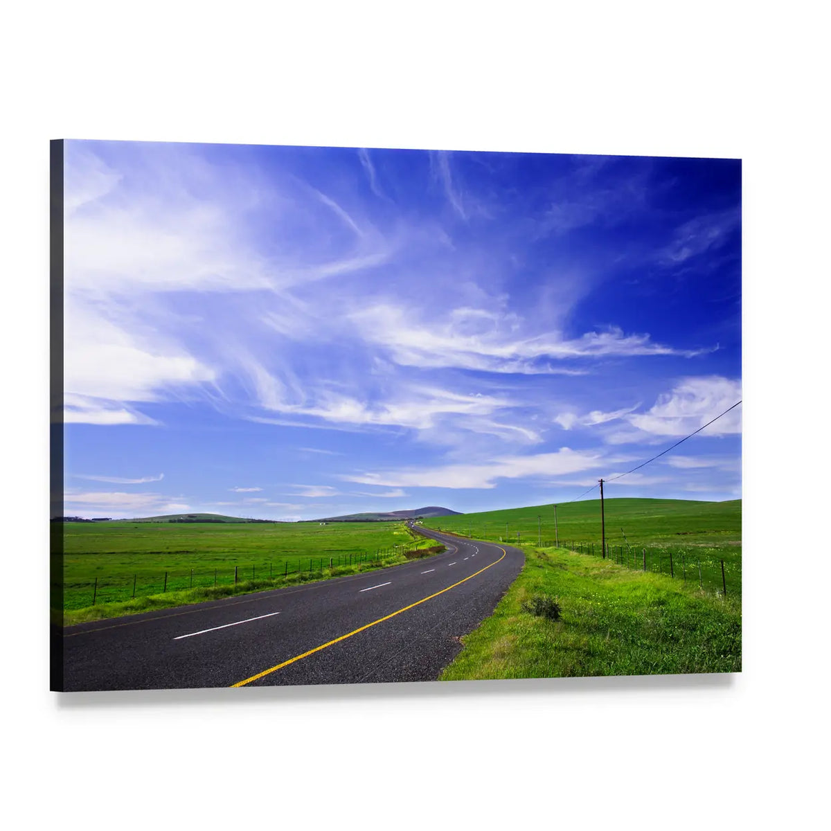 Winding Road Through Green Fields Canvas Wall Art, single panel gallery wrapped canvas, angled product view