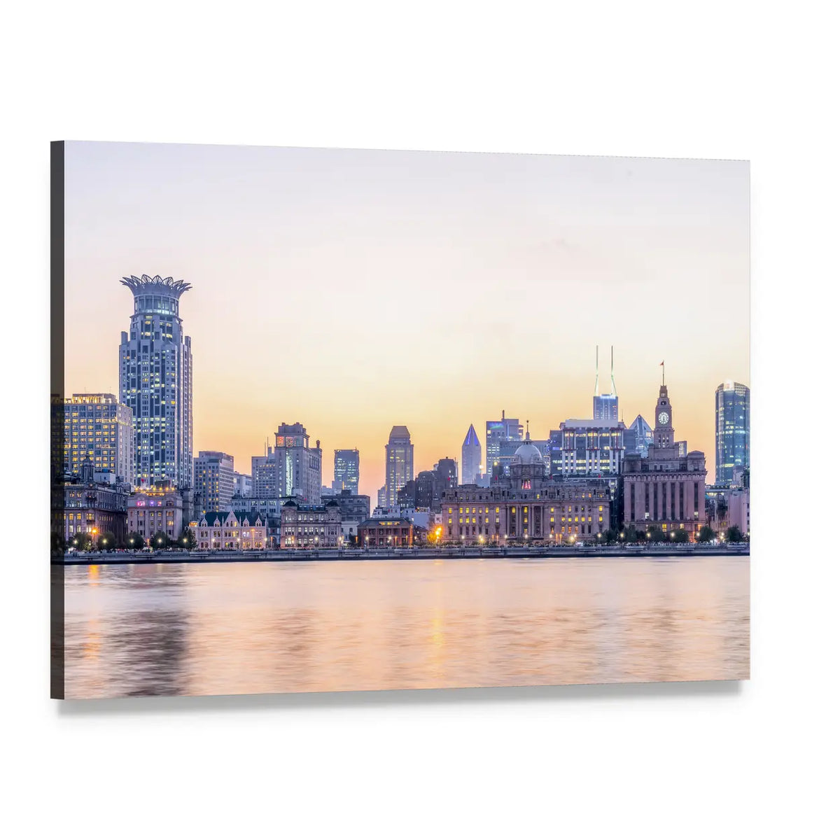 The Bund Shanghai Twilight Skyline Canvas Wall Art, single panel gallery wrapped canvas, angled product view