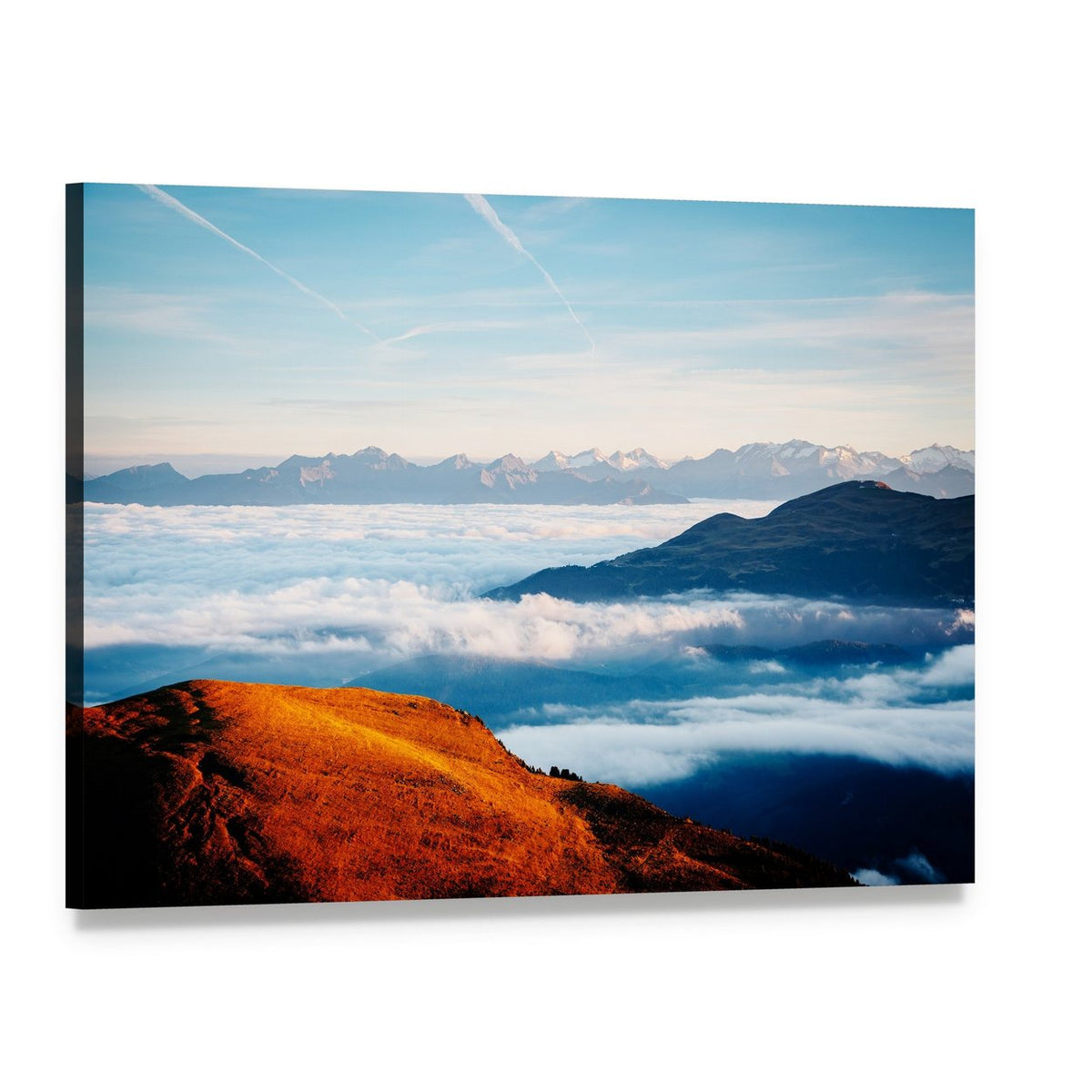 Alpine Valley in Sunlight Canvas Wall Art, single panel gallery wrapped canvas, angled product view