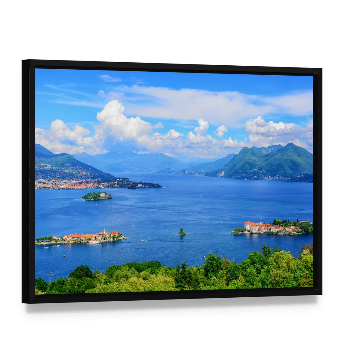 Lago Maggiore Lake In Italy Canvas Wall Art, framed canvas in a black floater frame, angled product view