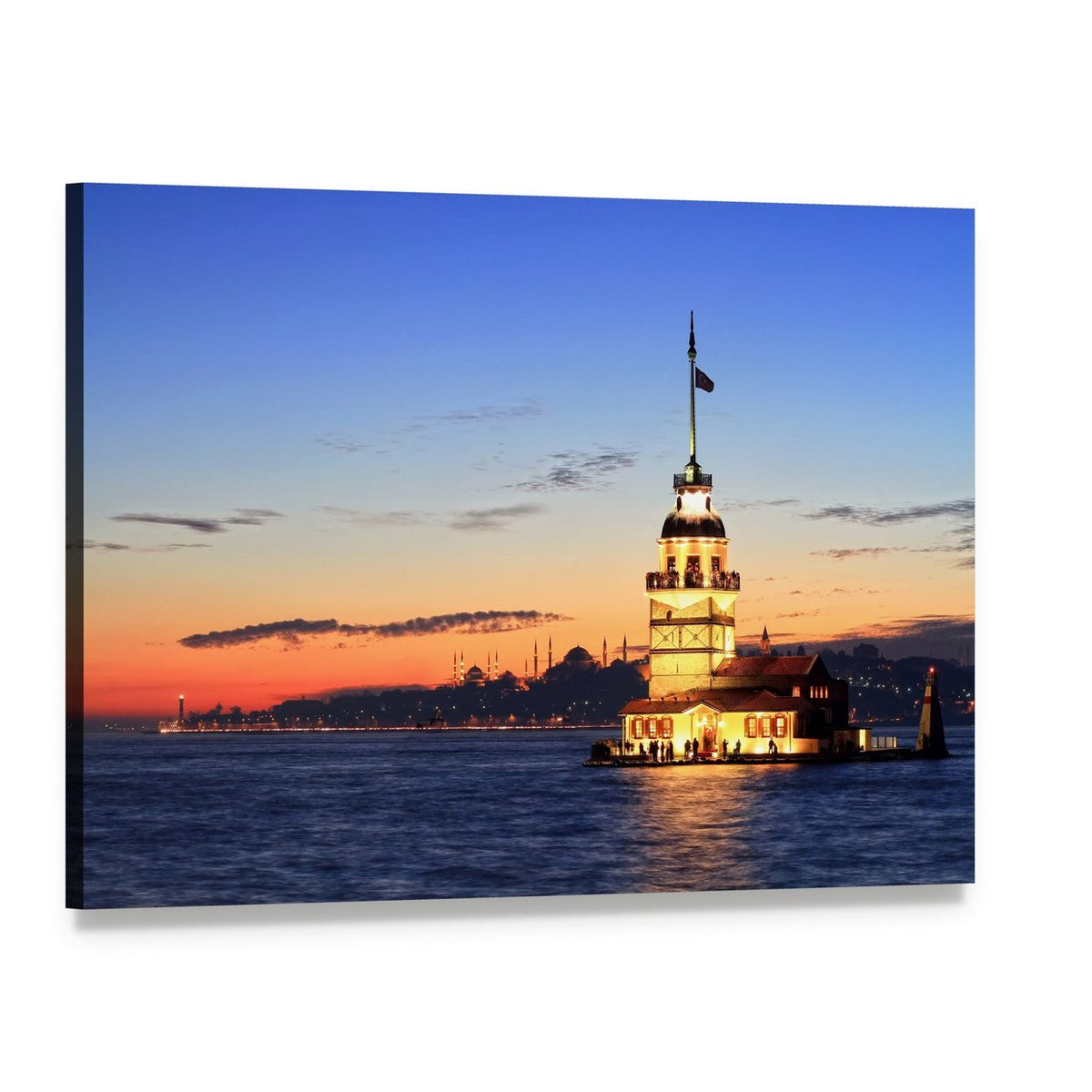Istanbul Maiden Tower Canvas Wall Art, single panel gallery wrapped canvas, angled product view