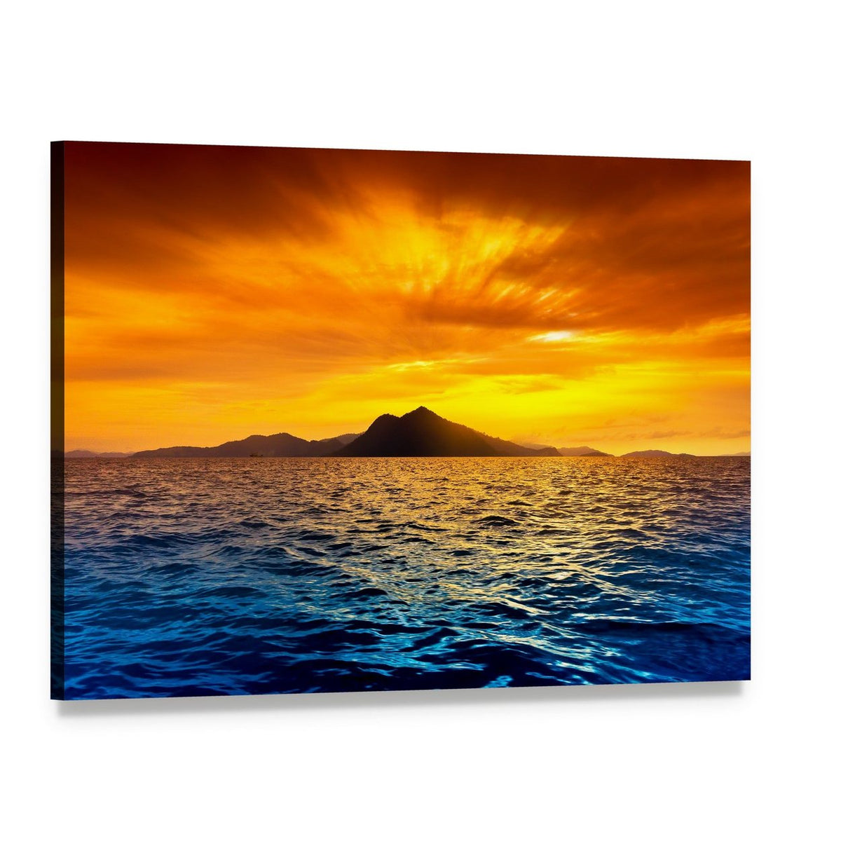 Ocean Waves at Sunset Canvas Wall Art, single panel gallery wrapped canvas, angled product view