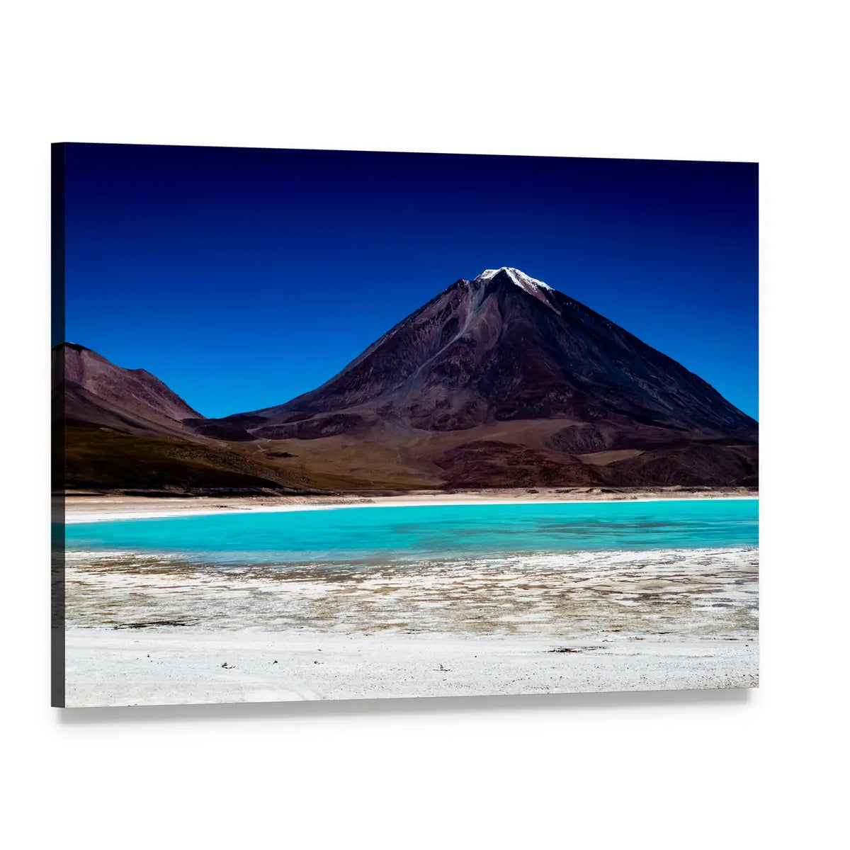 Bolivia Lagoon with Snow-capped Volcano Canvas Wall Art, single panel gallery wrapped canvas, angled product view