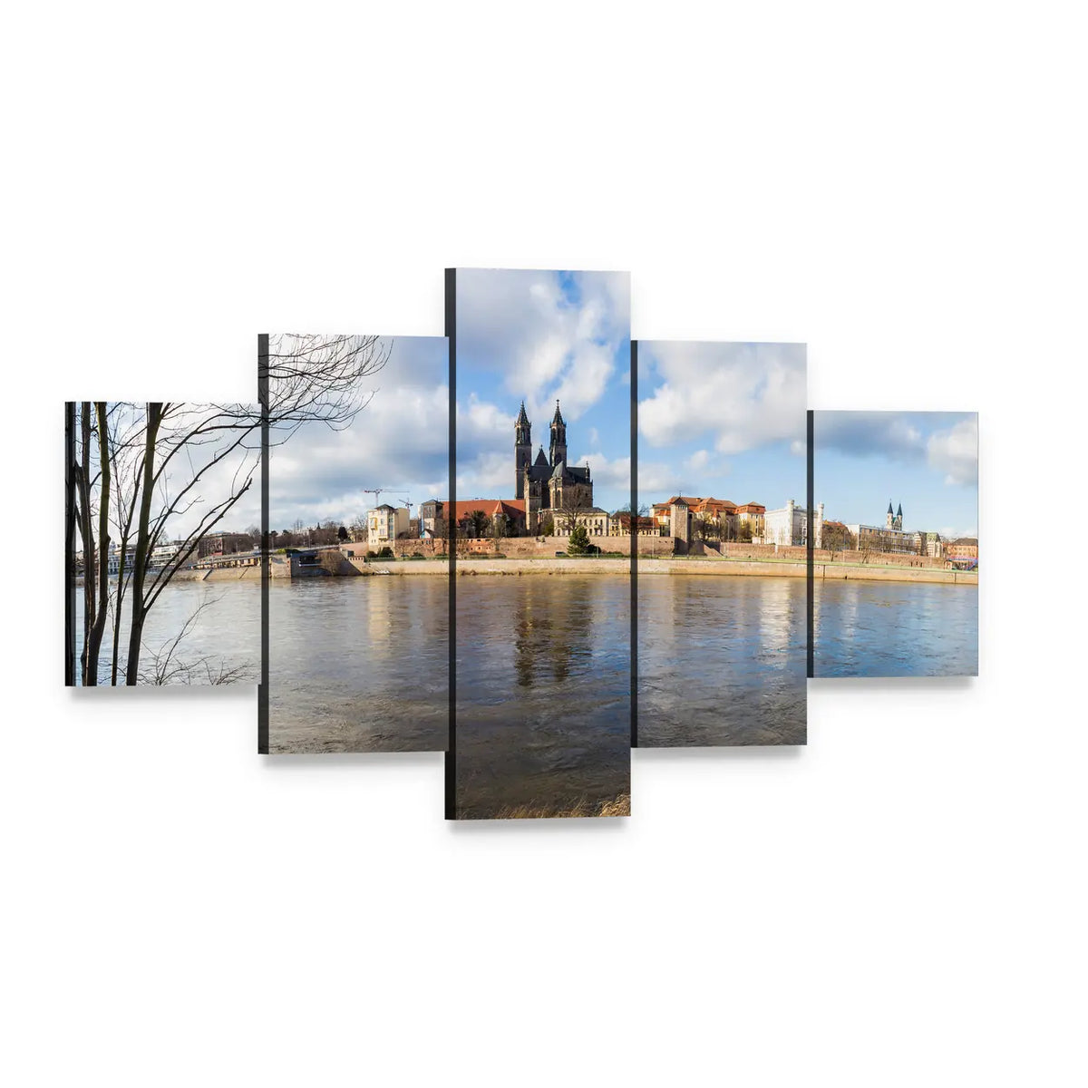 Church in Magdeburg Canvas Wall Art, 5 panel 5 Star layout gallery wrapped canvas set, angled product view