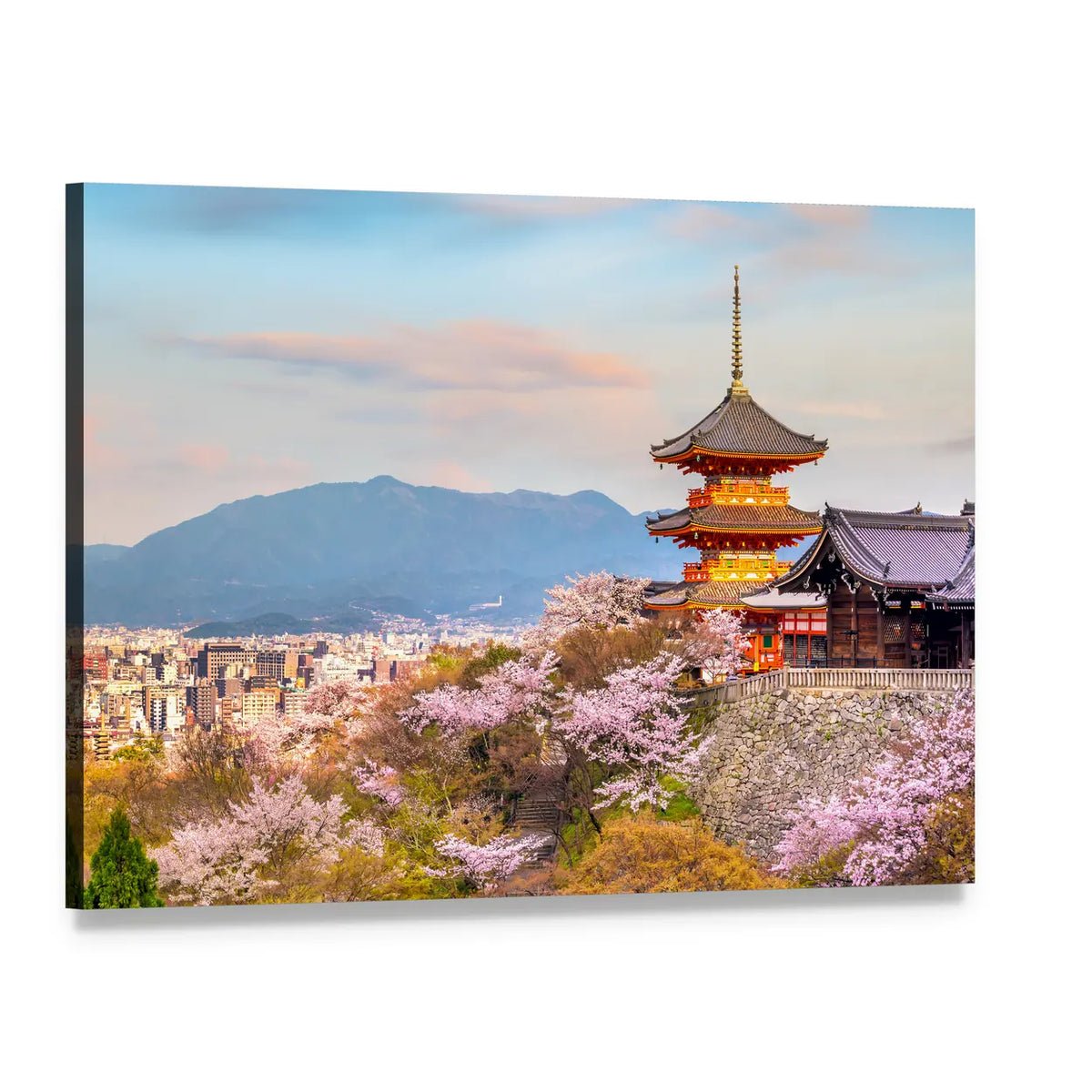 Kiyomizu Dera Temple Cherry Blossoms Canvas Wall Art, single panel gallery wrapped canvas, angled product view
