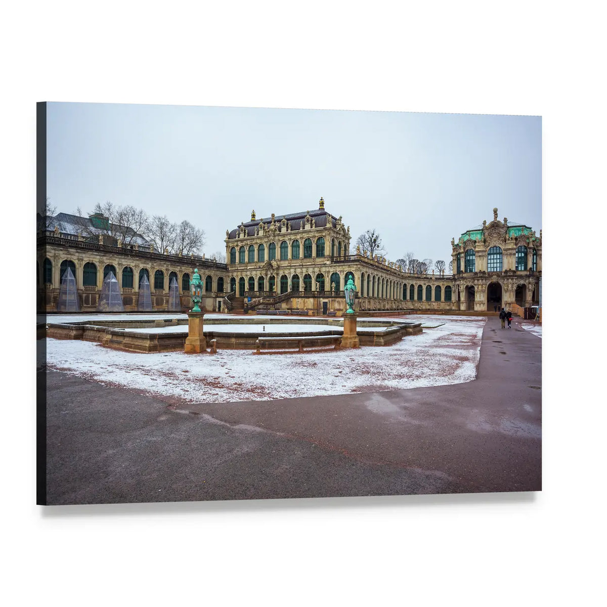 Zwinger Palace Dresden Winter Courtyard Canvas Wall Art, single panel gallery wrapped canvas, angled product view
