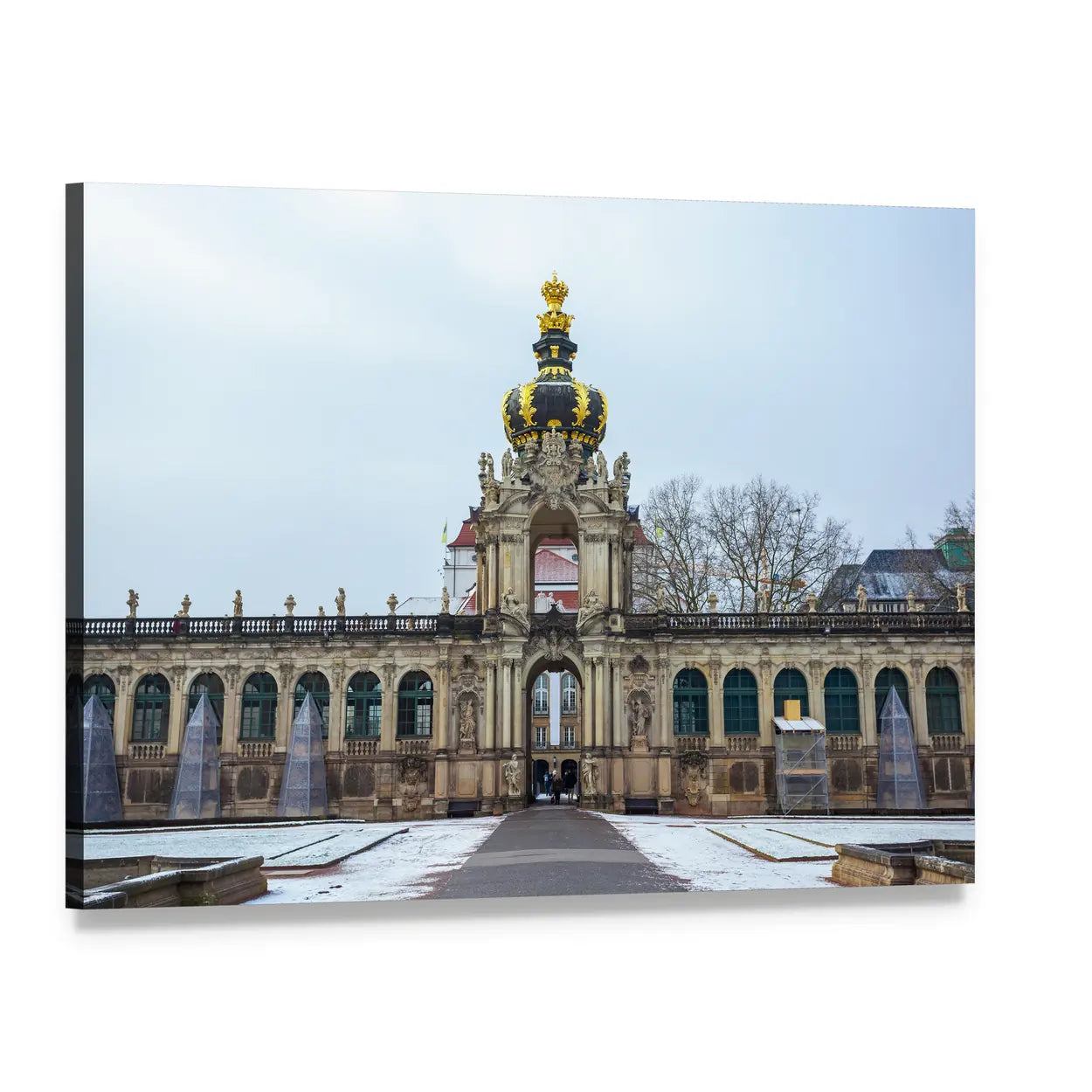 Zwinger Palace Gate with Golden Crown Canvas Wall Art, single panel gallery wrapped canvas, angled product view