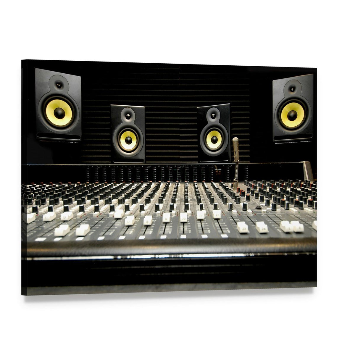 Mixing Desk with Speakers Canvas Wall Art, single panel gallery wrapped canvas, angled product view