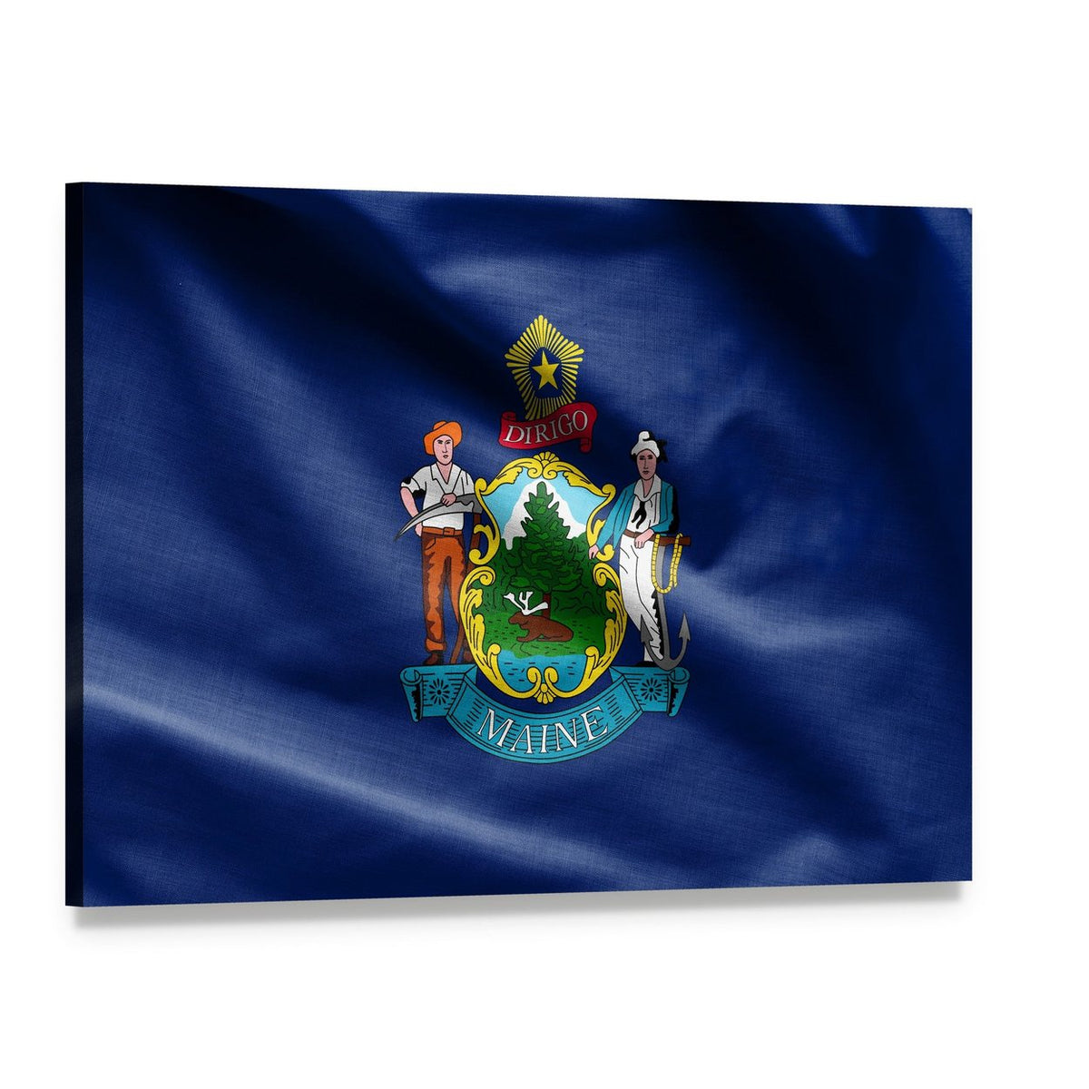 Maine State Flag with Seal Canvas Wall Art, single panel gallery wrapped canvas, angled product view
