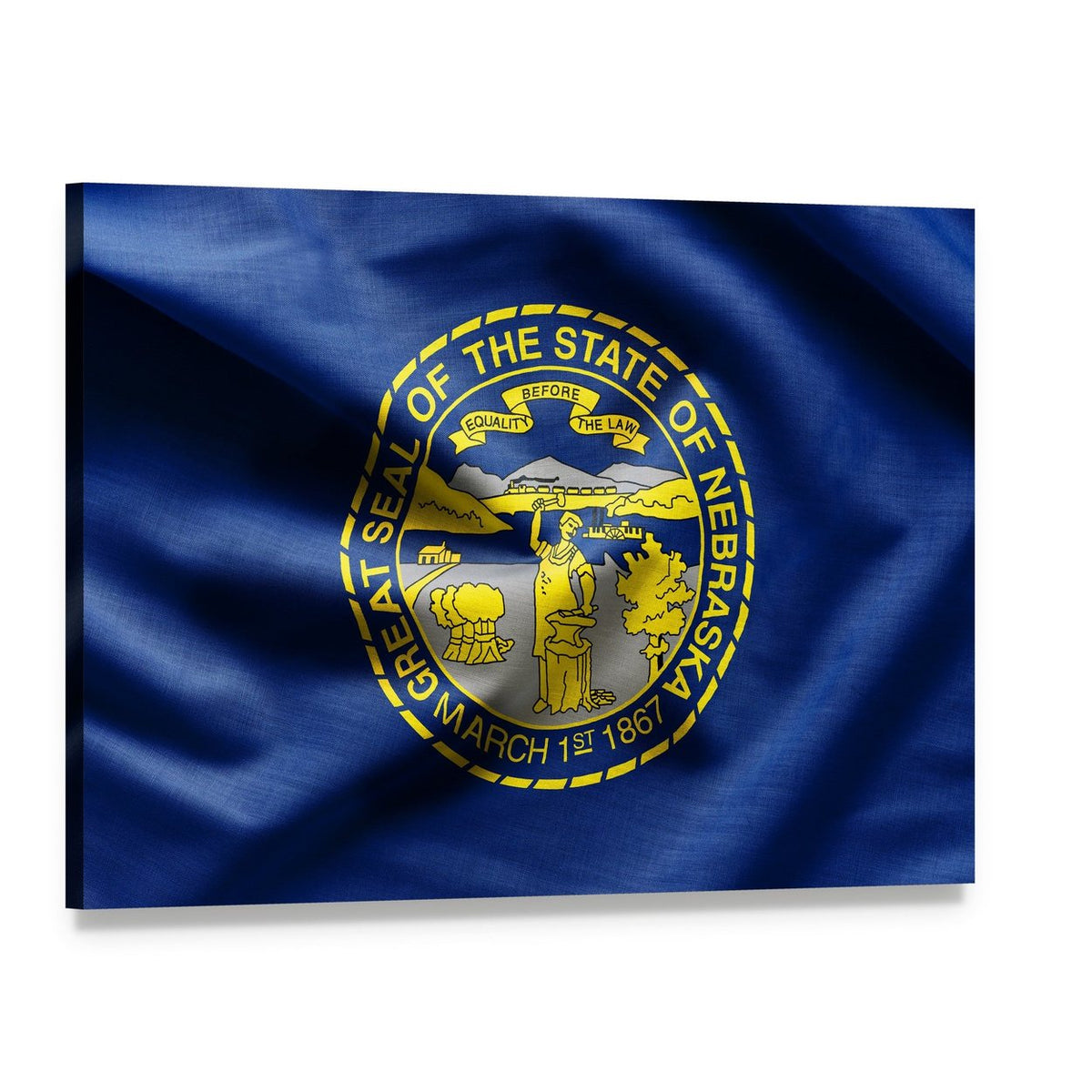 Waving Nebraska State Flag Canvas Wall Art, single panel gallery wrapped canvas, angled product view