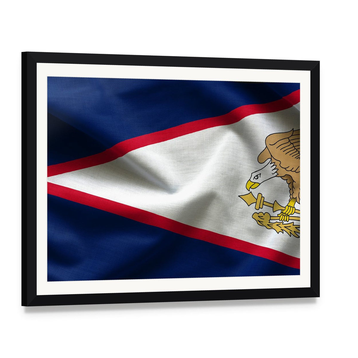 American Samoa Flag Canvas Wall Art, framed print with white mat and black frame, angled product view