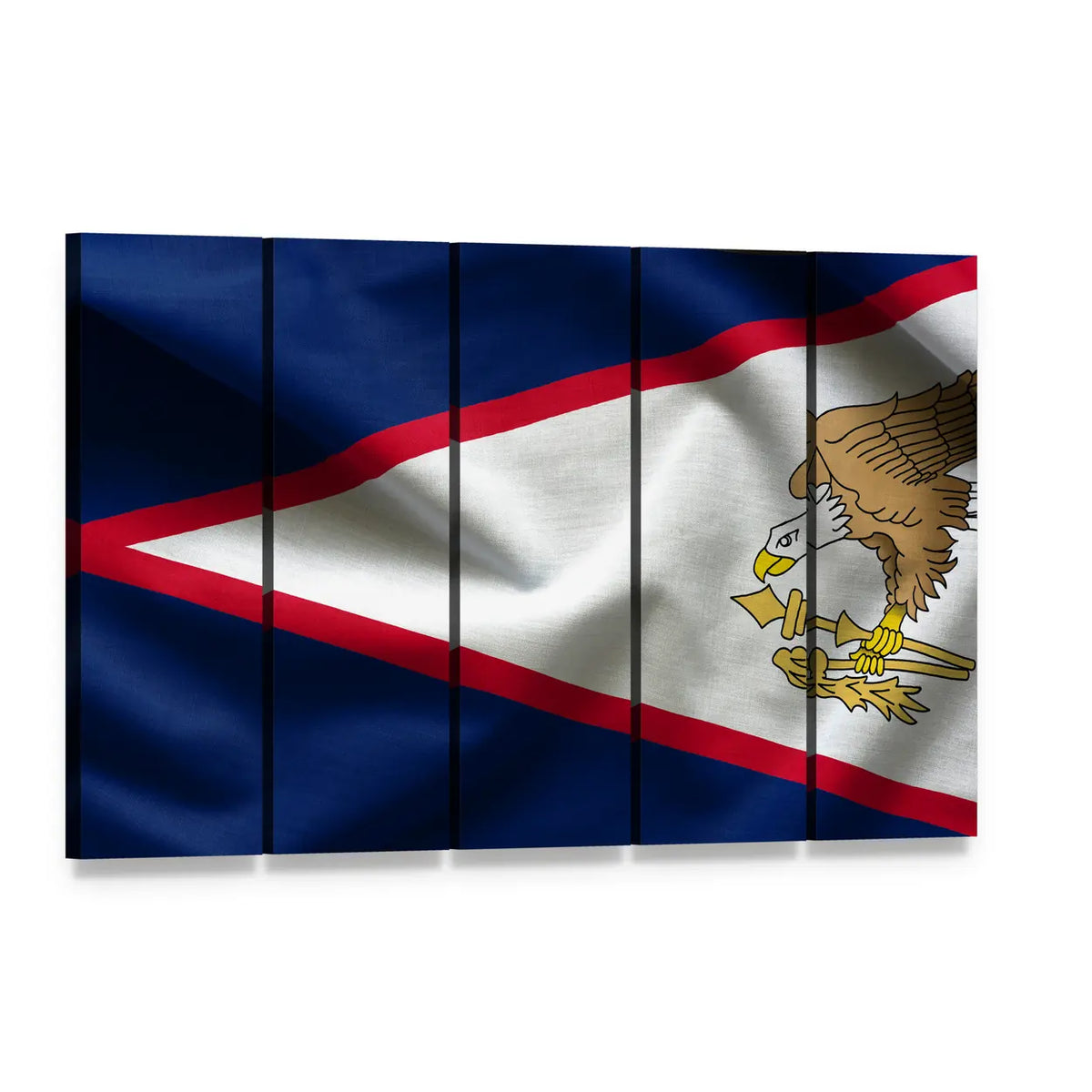 American Samoa Flag with Eagle Emblem Canvas Wall Art, 5 panel 5 Horizontal layout gallery wrapped canvas set, angled product view