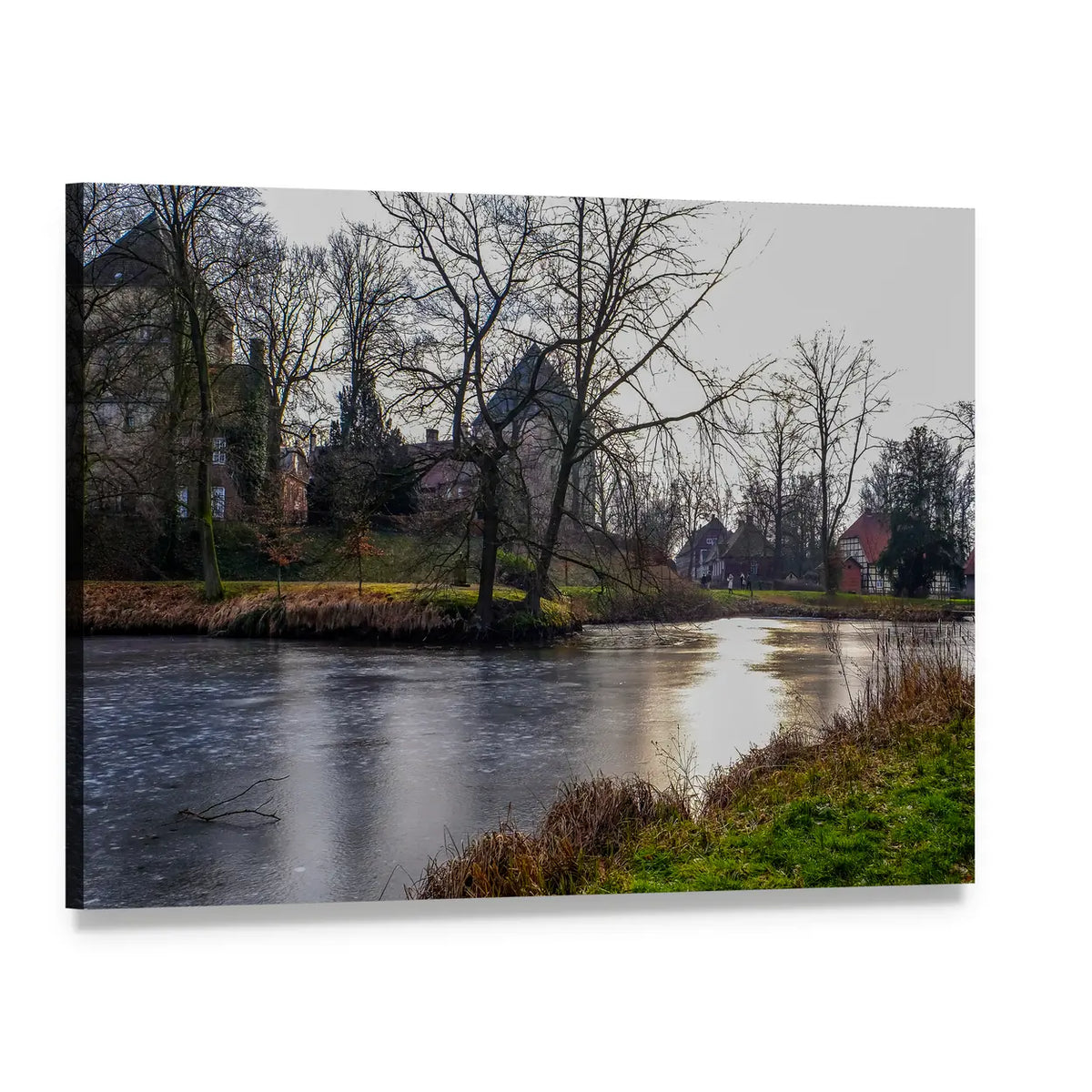 Sunlit Frozen Stream in Germany Canvas Wall Art, single panel gallery wrapped canvas, angled product view