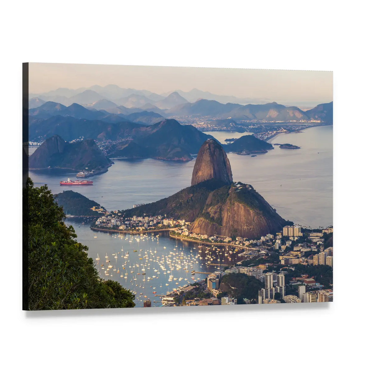 Rio De Janeiro Harbor at Dusk Canvas Wall Art, single panel gallery wrapped canvas, angled product view