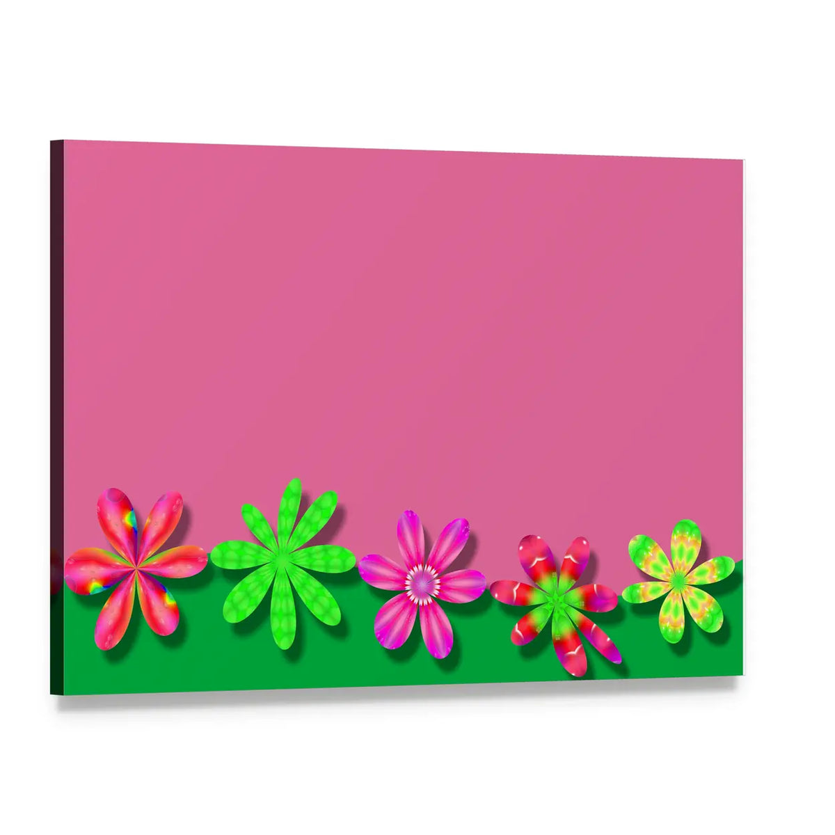 Fantasy Pink and Green Flowers Canvas Wall Art, single panel gallery wrapped canvas, angled product view