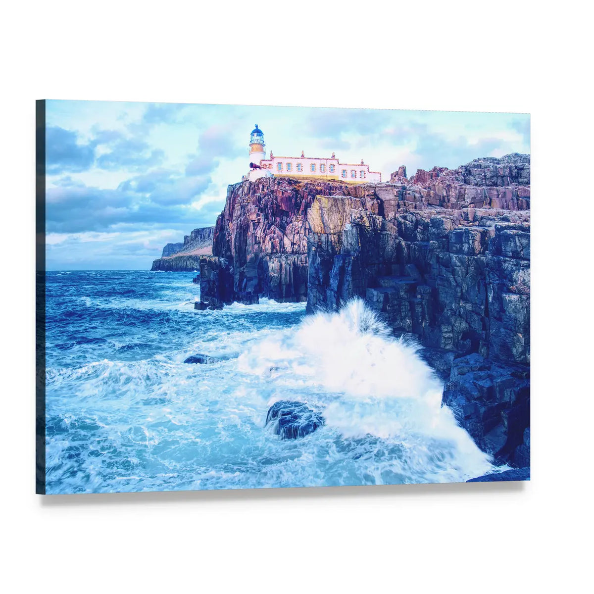 Neist Point Lighthouse Canvas Wall Art, single panel gallery wrapped canvas, angled product view