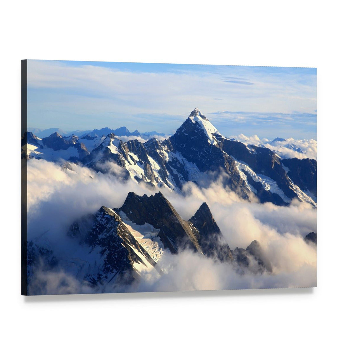 Mount Cook Peak Canvas Wall Art, single panel gallery wrapped canvas, angled product view