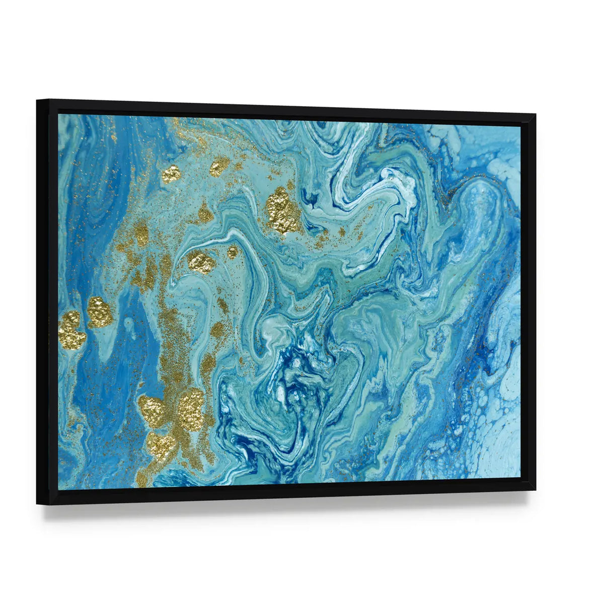 Liquid Marble Pattern Canvas Wall Art, framed canvas in a black floater frame, angled product view