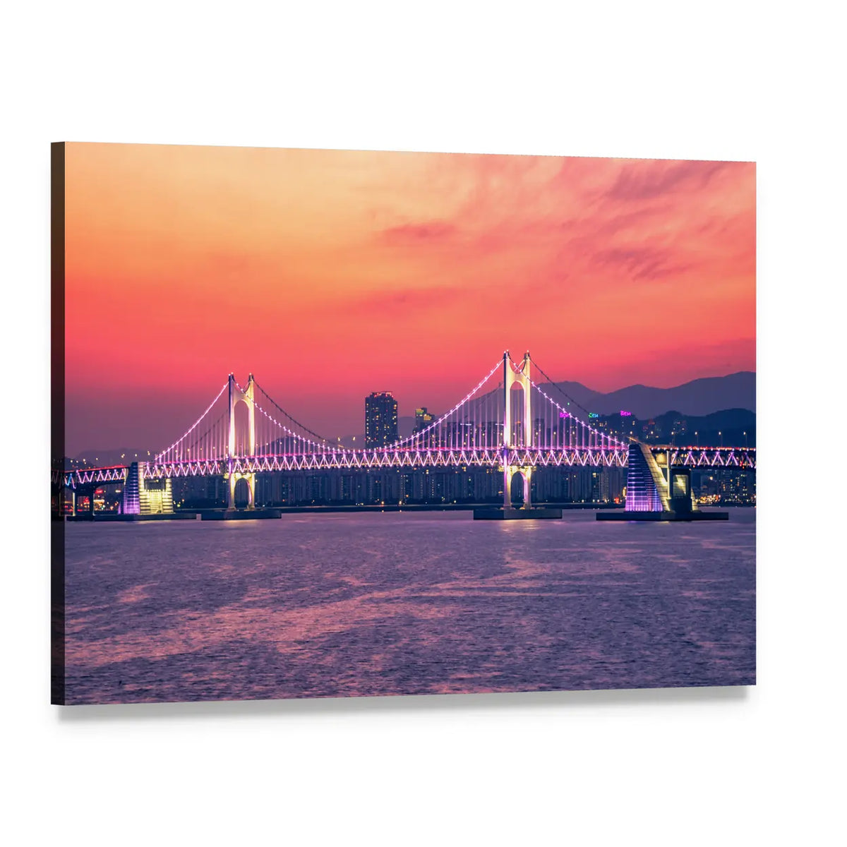 Gwangan Bridge with Purple Lights, Busan Canvas Wall Art, single panel gallery wrapped canvas, angled product view