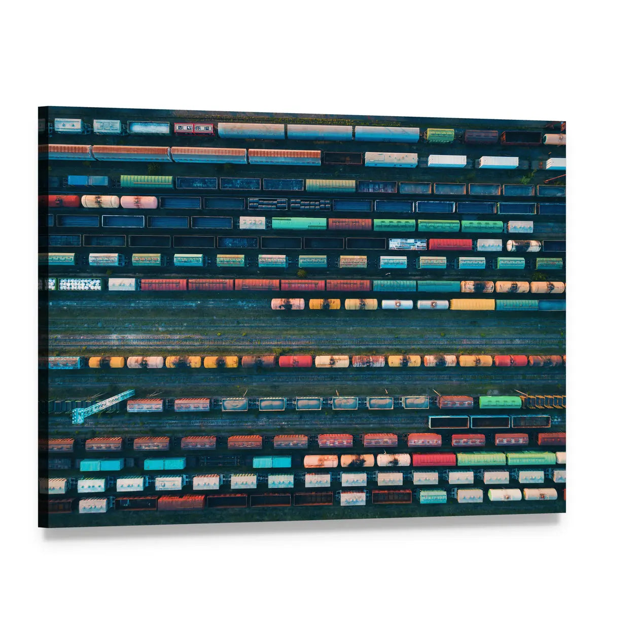 Cargo Trains Close Up Canvas Wall Art, single panel gallery wrapped canvas, angled product view
