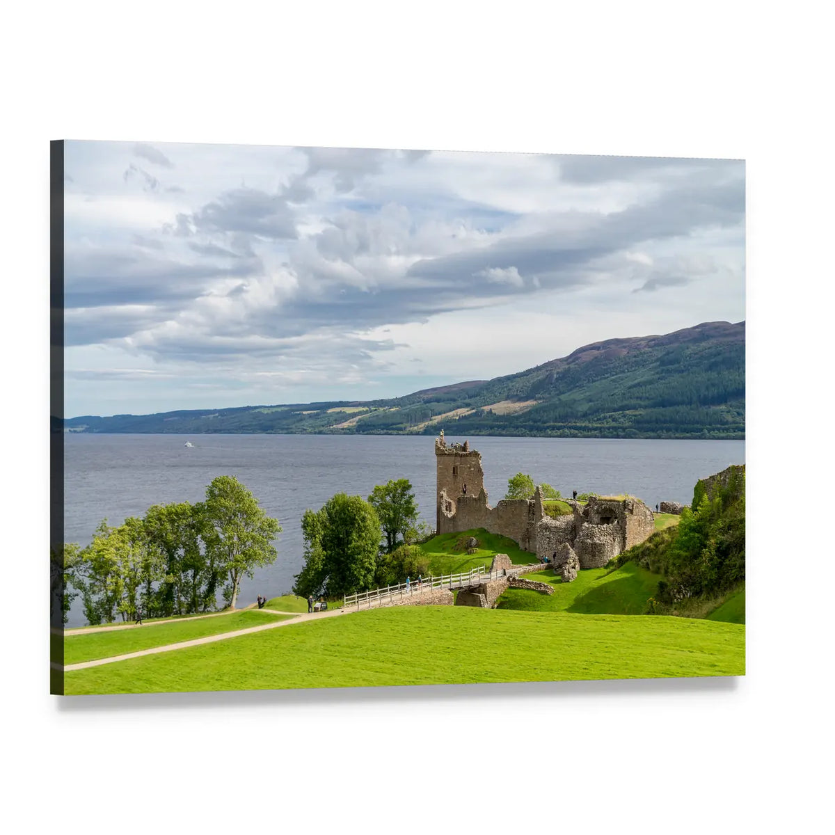 Urquhart Castle Ruins by the Lake Canvas Wall Art, single panel gallery wrapped canvas, angled product view