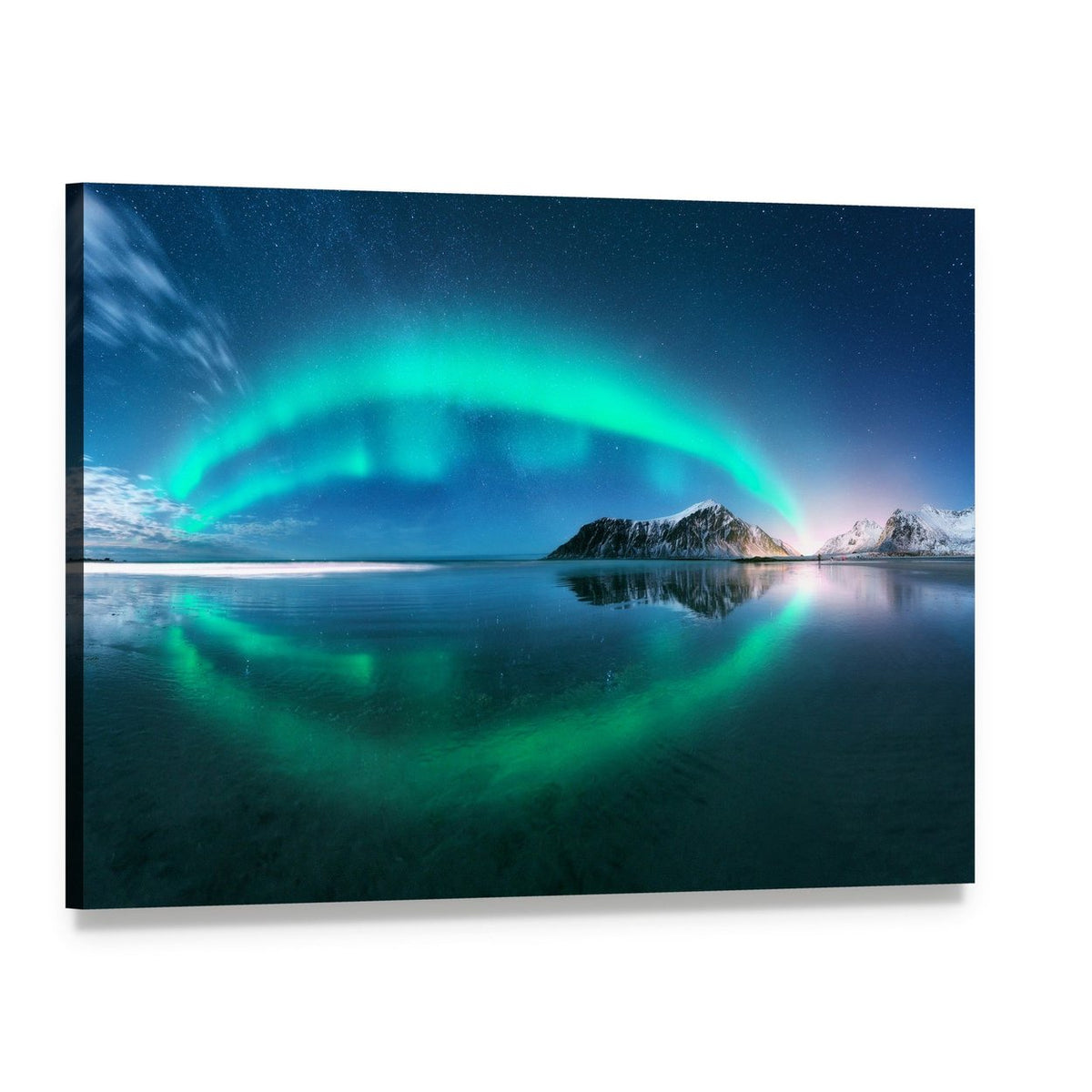 Aurora Over Snow-capped Mountains Canvas Wall Art, single panel gallery wrapped canvas, angled product view