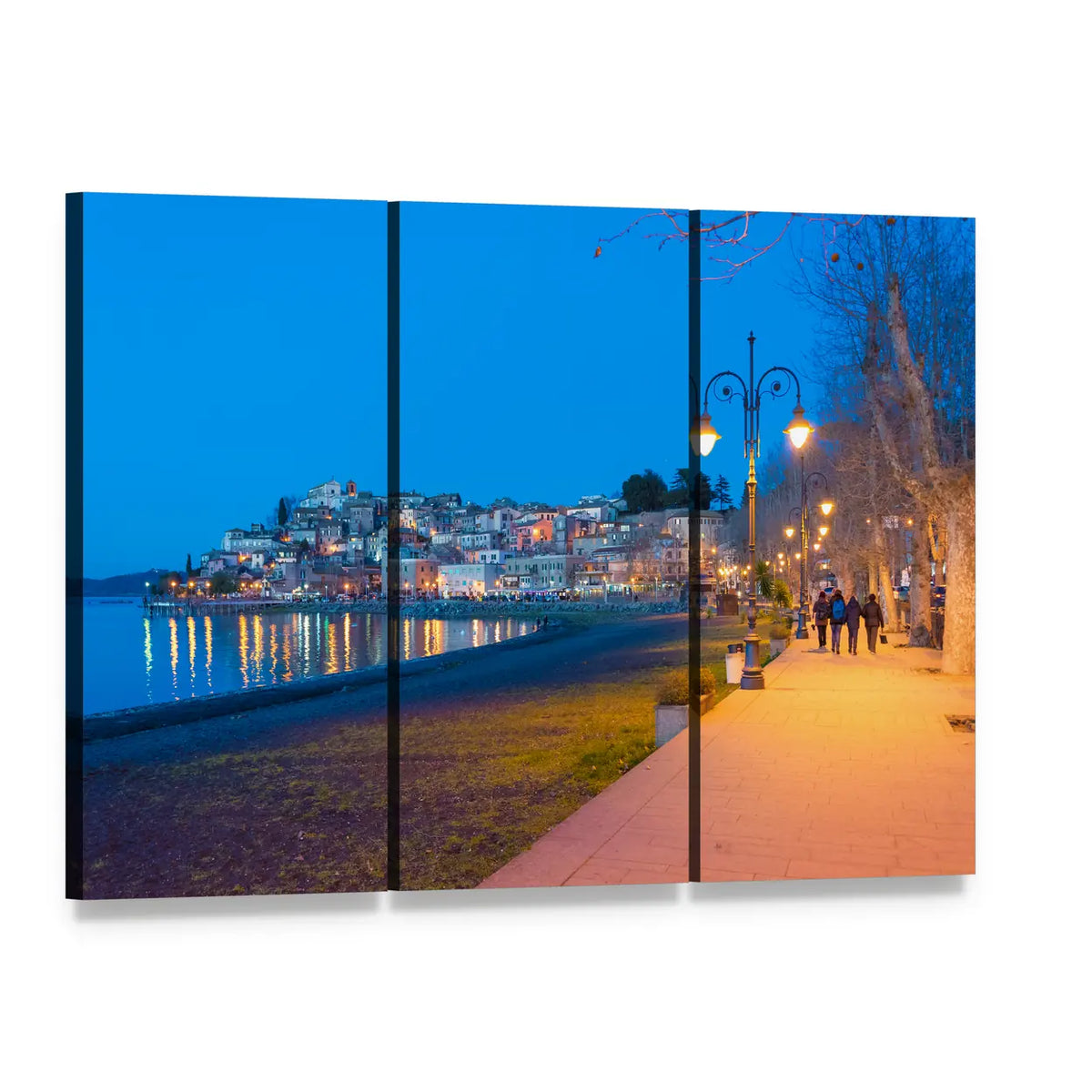 Bracciano Lake at Night Canvas Wall Art, 3 panel 3 Horizontal layout gallery wrapped canvas set, angled product view