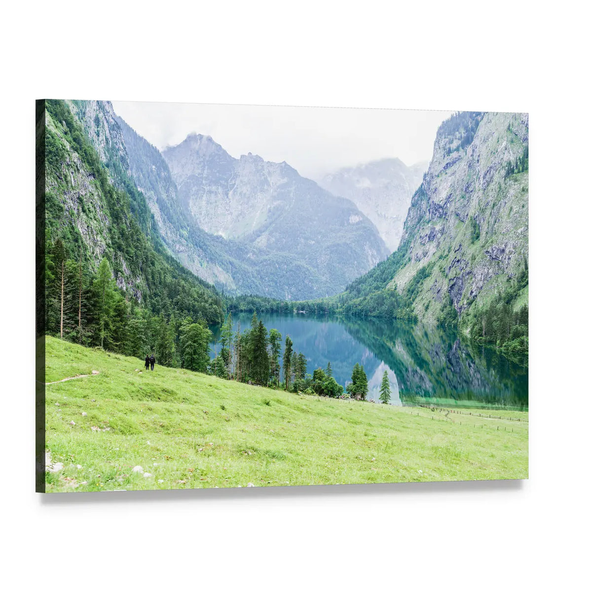 Lake Obersee Mountain Reflection Canvas Wall Art, single panel gallery wrapped canvas, angled product view