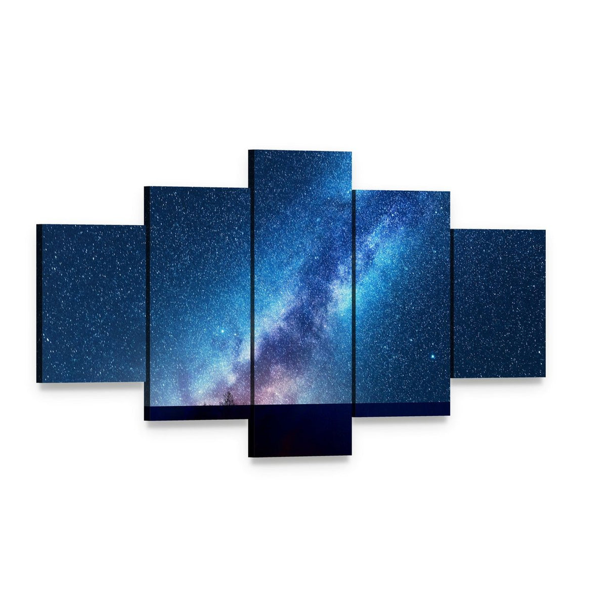 Milky Way Over Silhouetted Trees Canvas Wall Art, 5 panel 5 Star layout gallery wrapped canvas set, angled product view