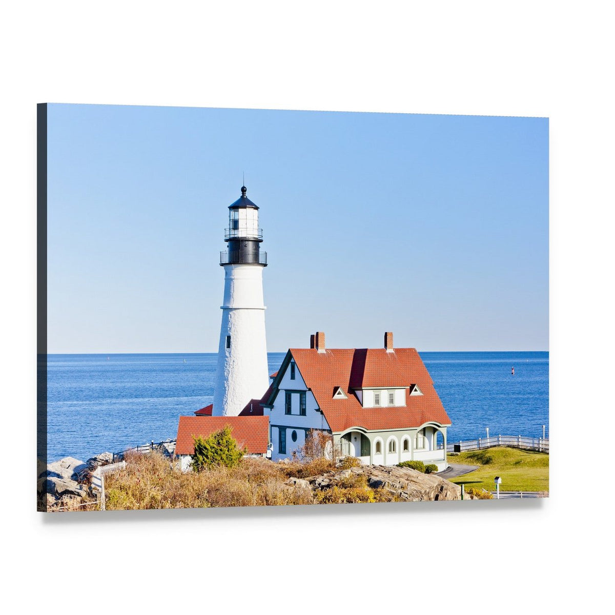 Portland Head Lighthouse Canvas Wall Art, single panel gallery wrapped canvas, angled product view